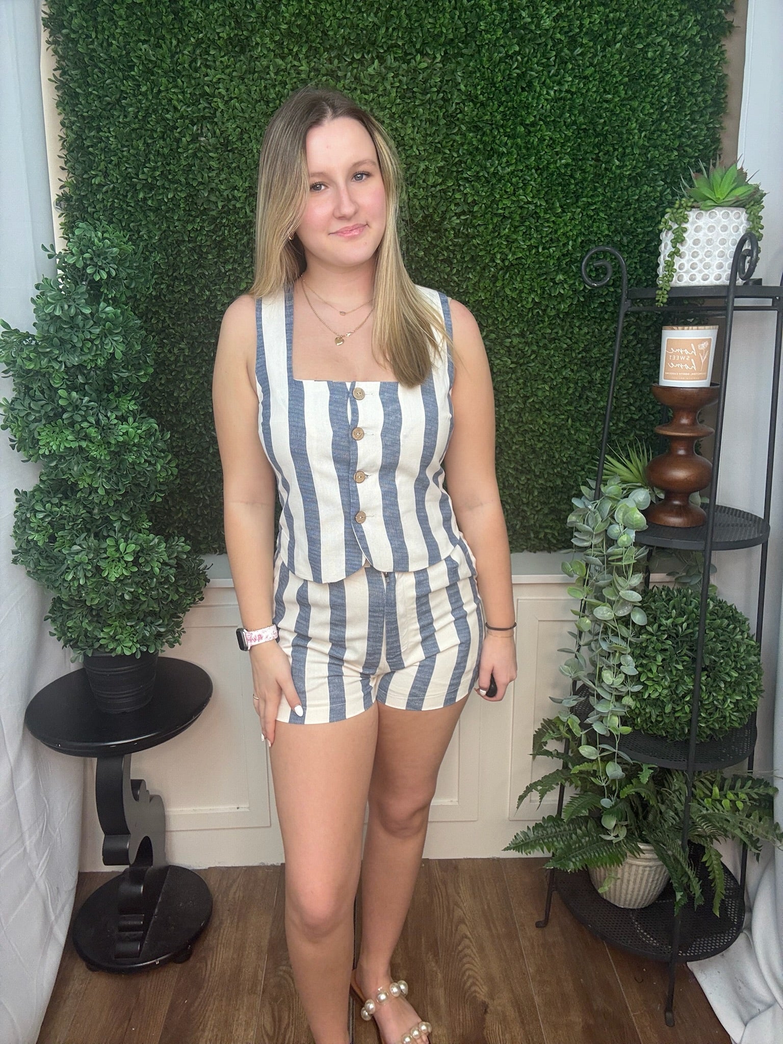 Coastal Stripe Button-Front Cropped Top