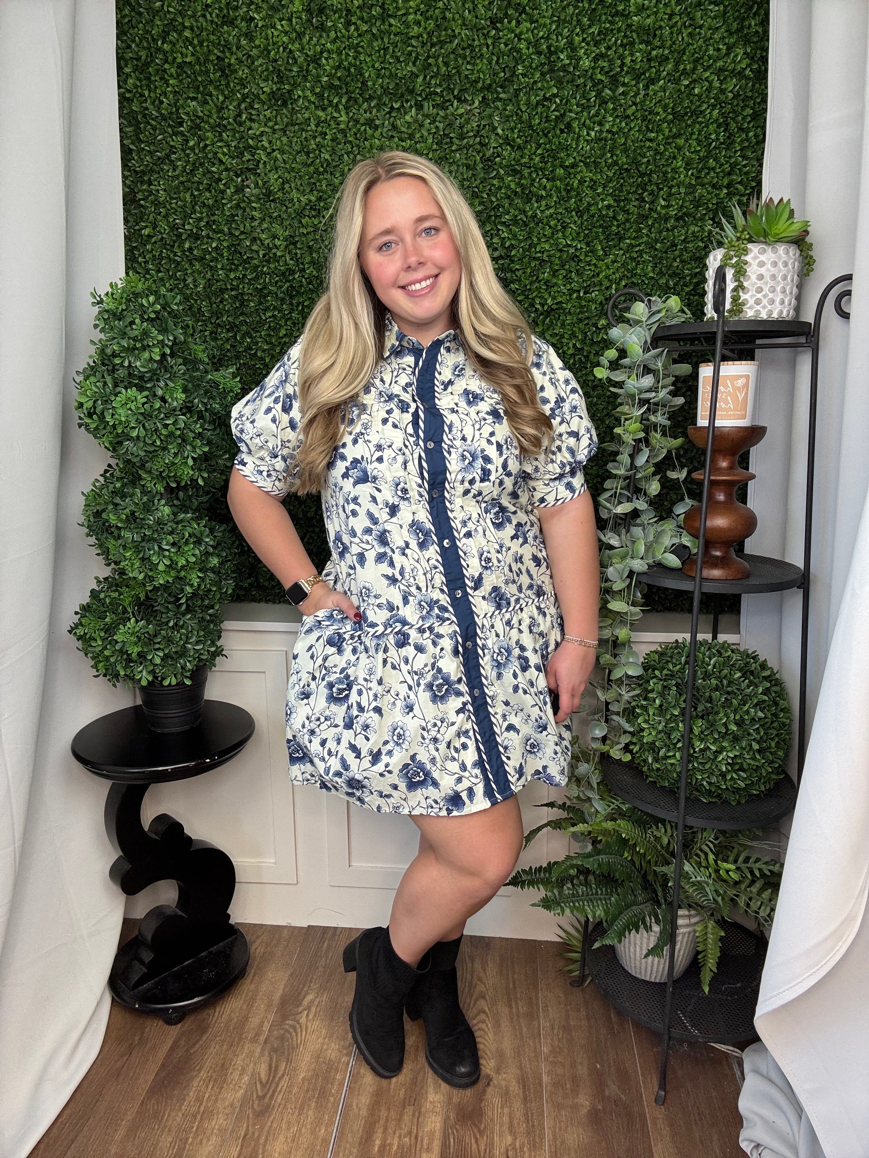 FLORAL PRINT SHORT PUFF SLEEVE RUFFLE HEM MINI DRESS