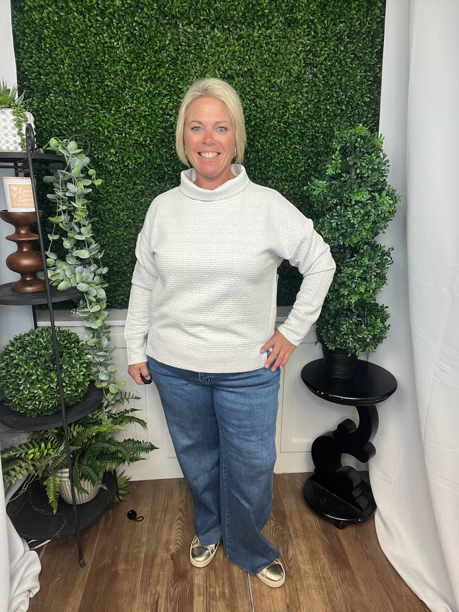 LS FUNNEL NECK TOP - HEATHER FROST GREY