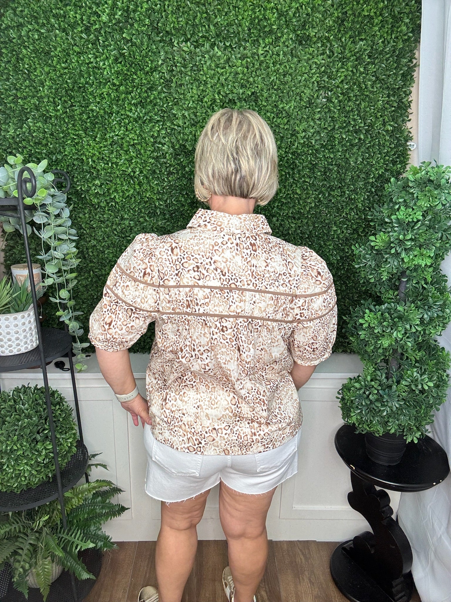 Mocha Leopard Ruffle Yoke Blouse