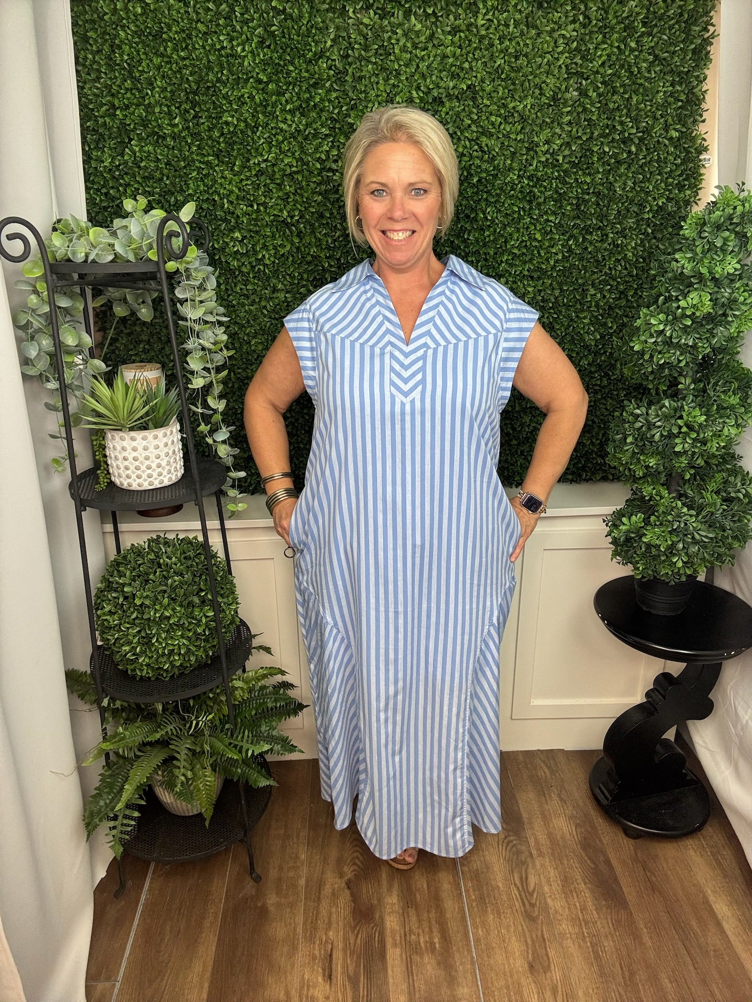 Light Blue Stripe Midi Dress