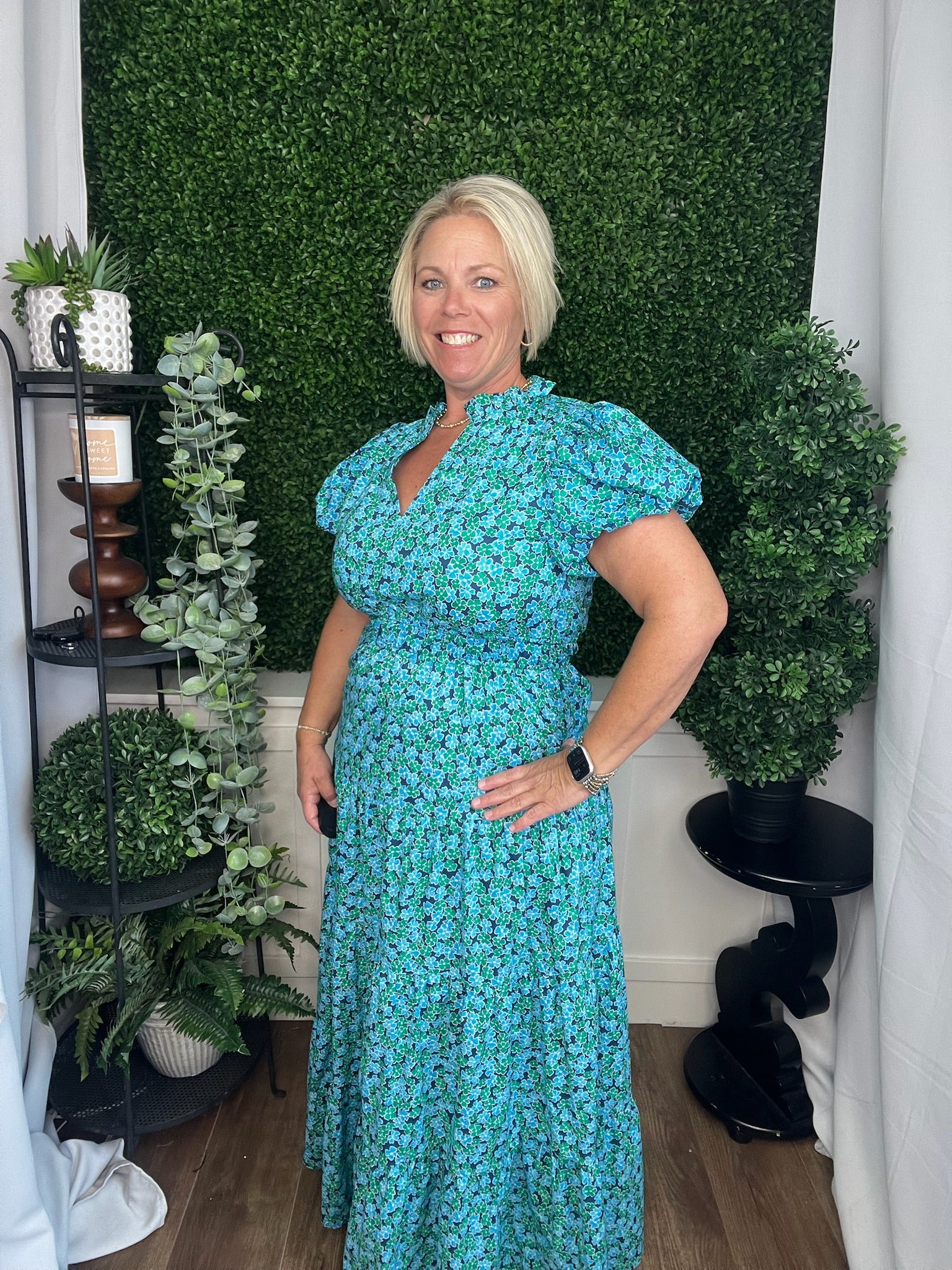 FLORAL PRINT VNECK TIERED MIDI DRESS - NAVY COMBO