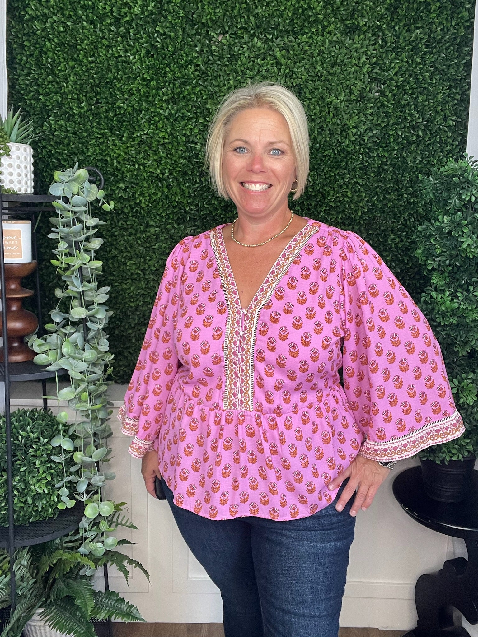 TOP MONROE FLORAL FOULARD PINK