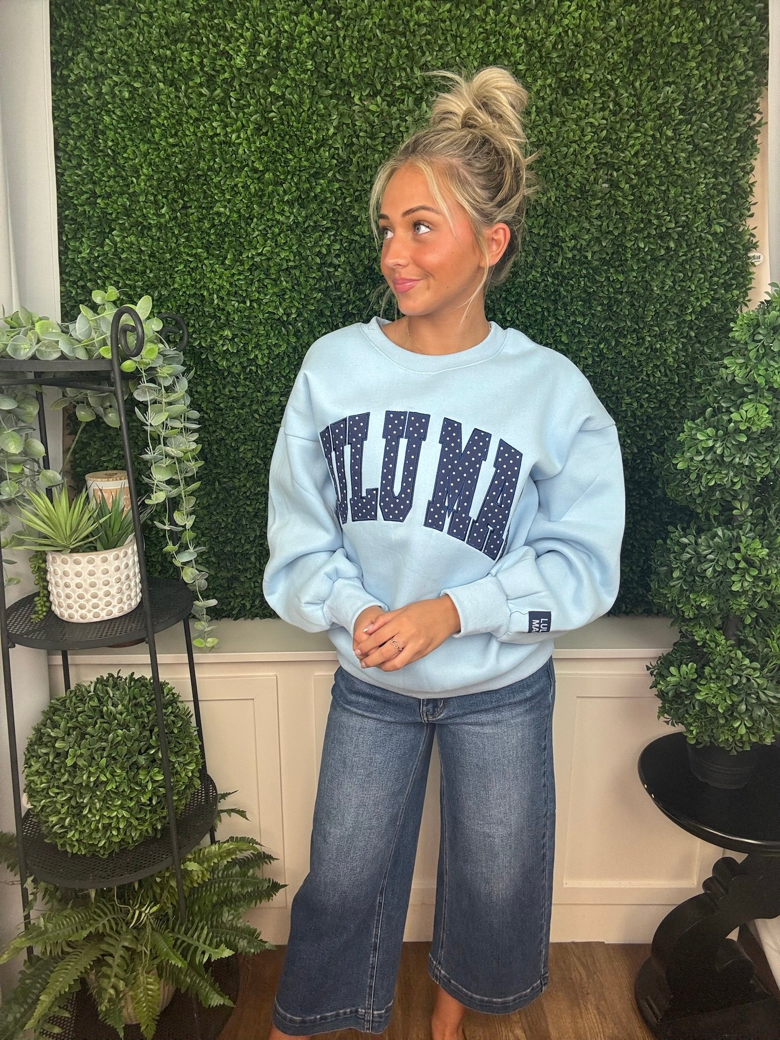 LULU MAC SWEATSHIRT - LIGHT BLUE/NAVY POLKA DOT