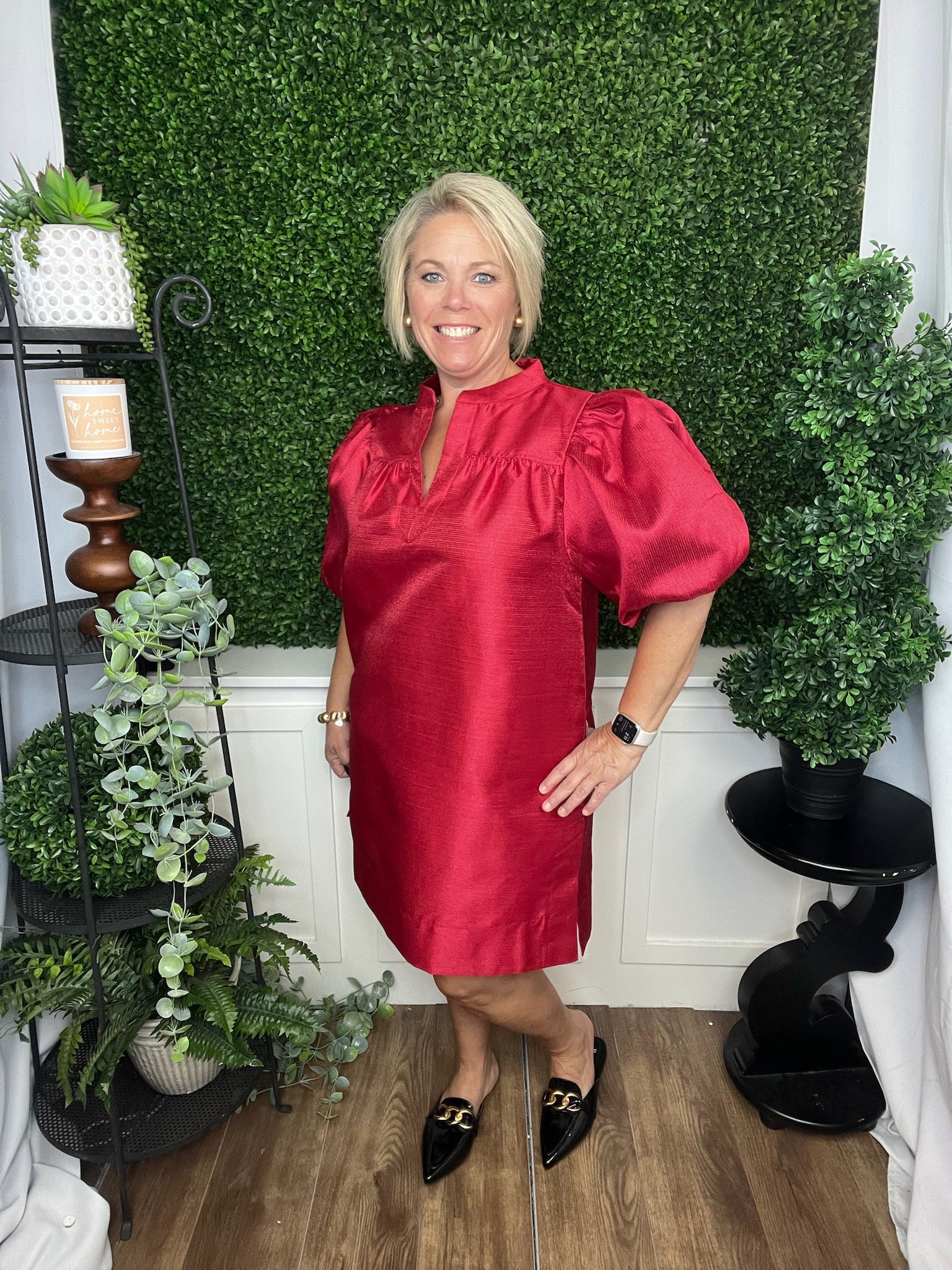 ROUND NECK PUFF SLV MINI DRESS