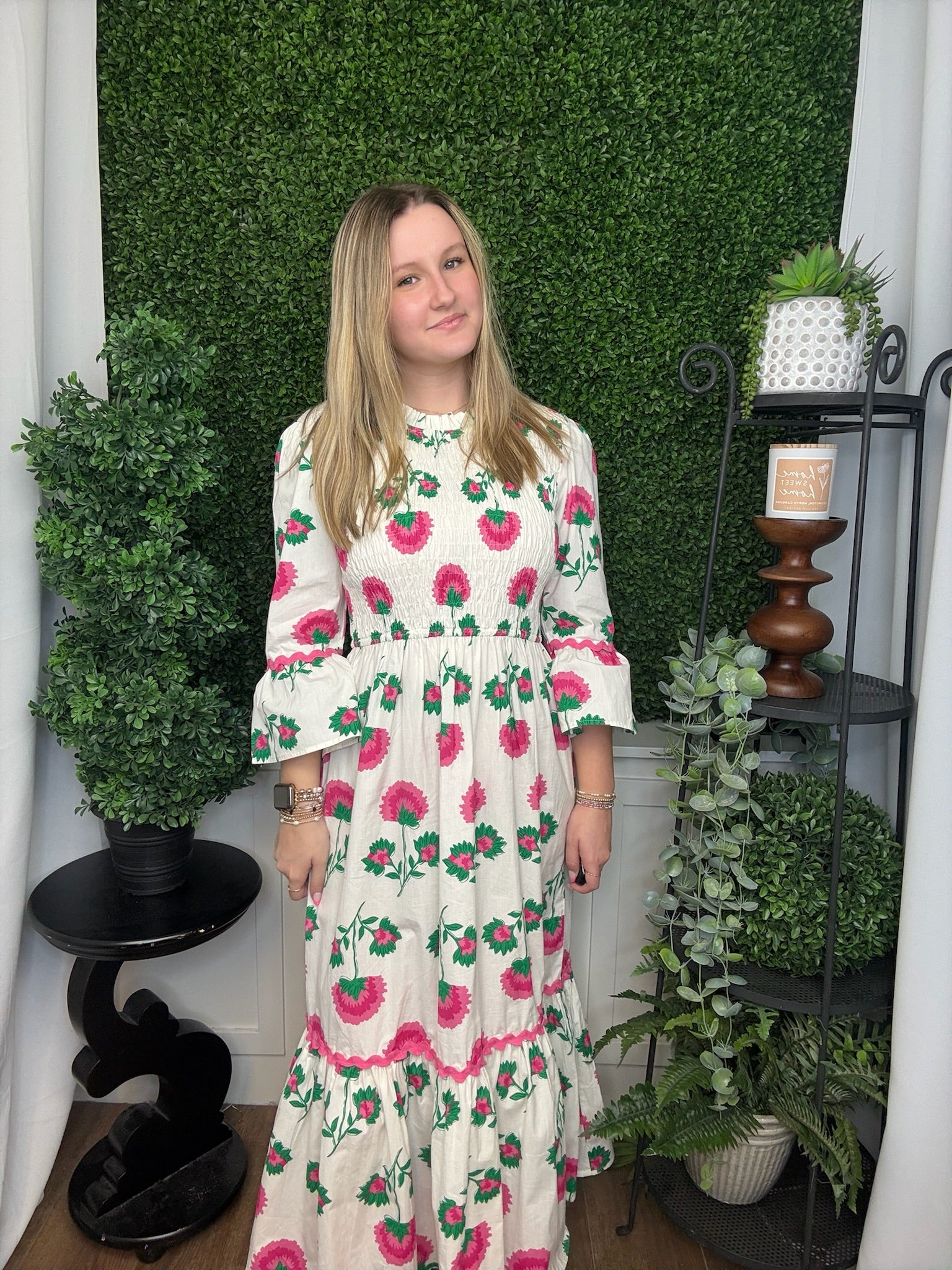 ELLIE SMOCKED DRESS - WHITE