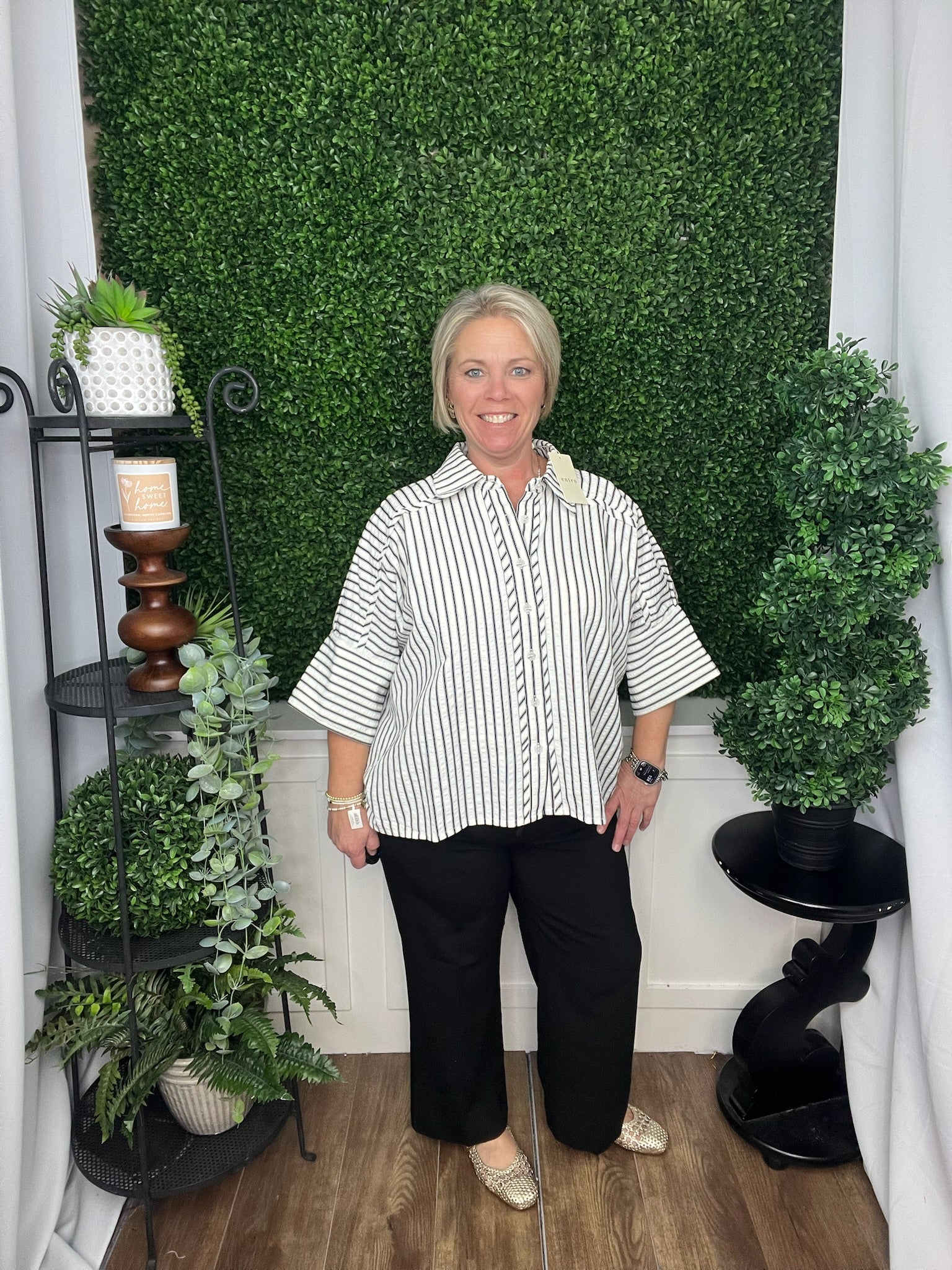 3/4 SLEEVE TOP BLACK STRIPE