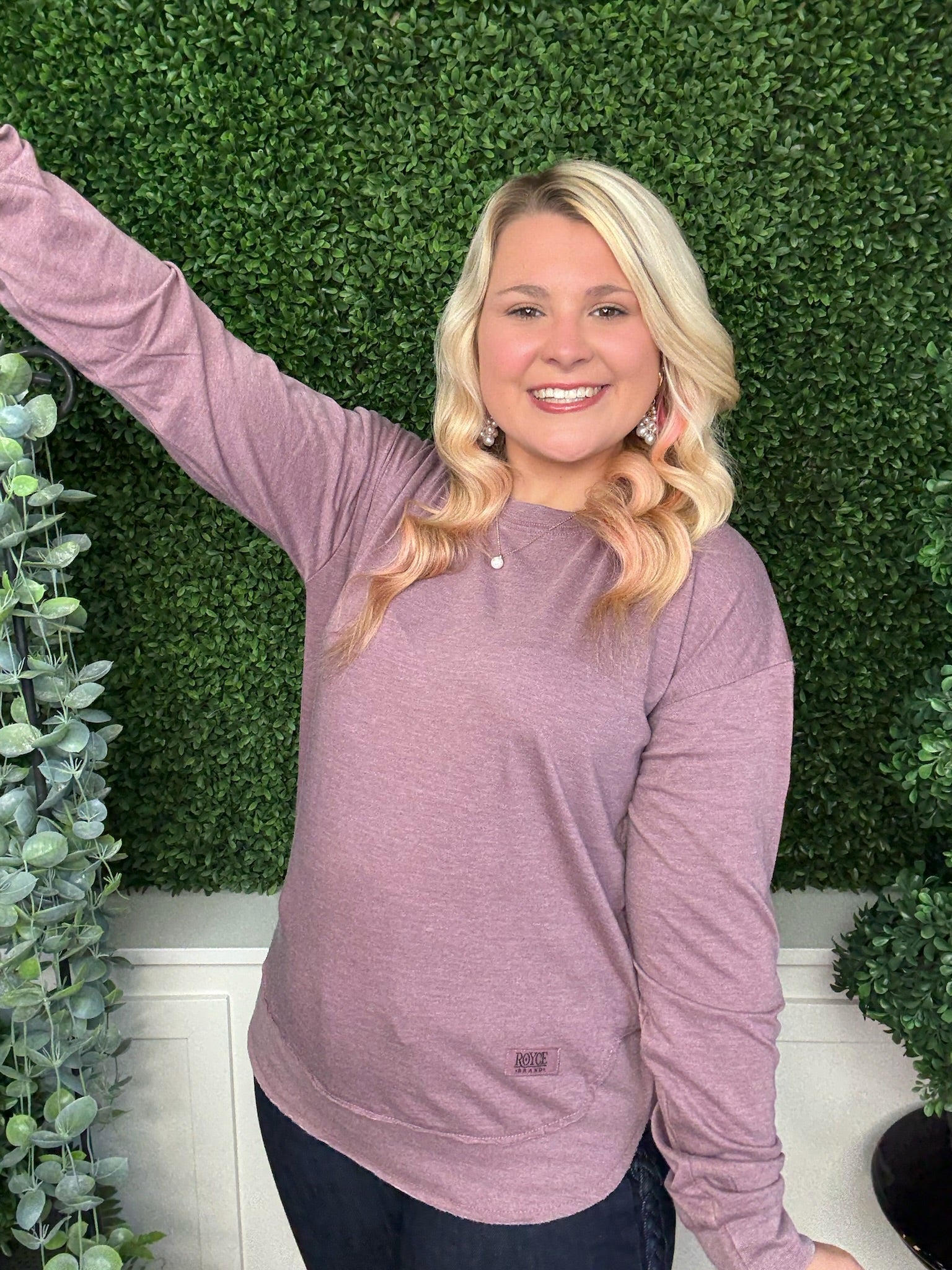 VINTAGE WASH LONG SLEEVE PONCHO TOP - MAUVE