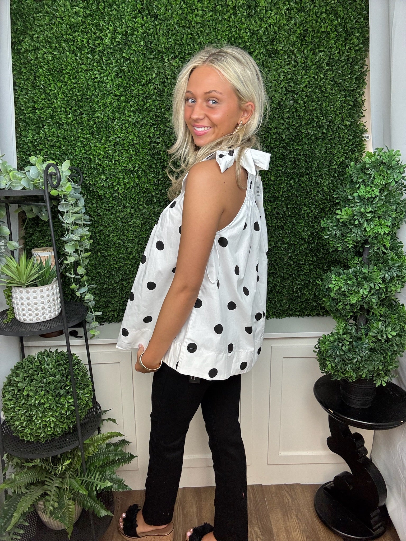 Sweet Dot Smocked Tie-Shoulder Dress