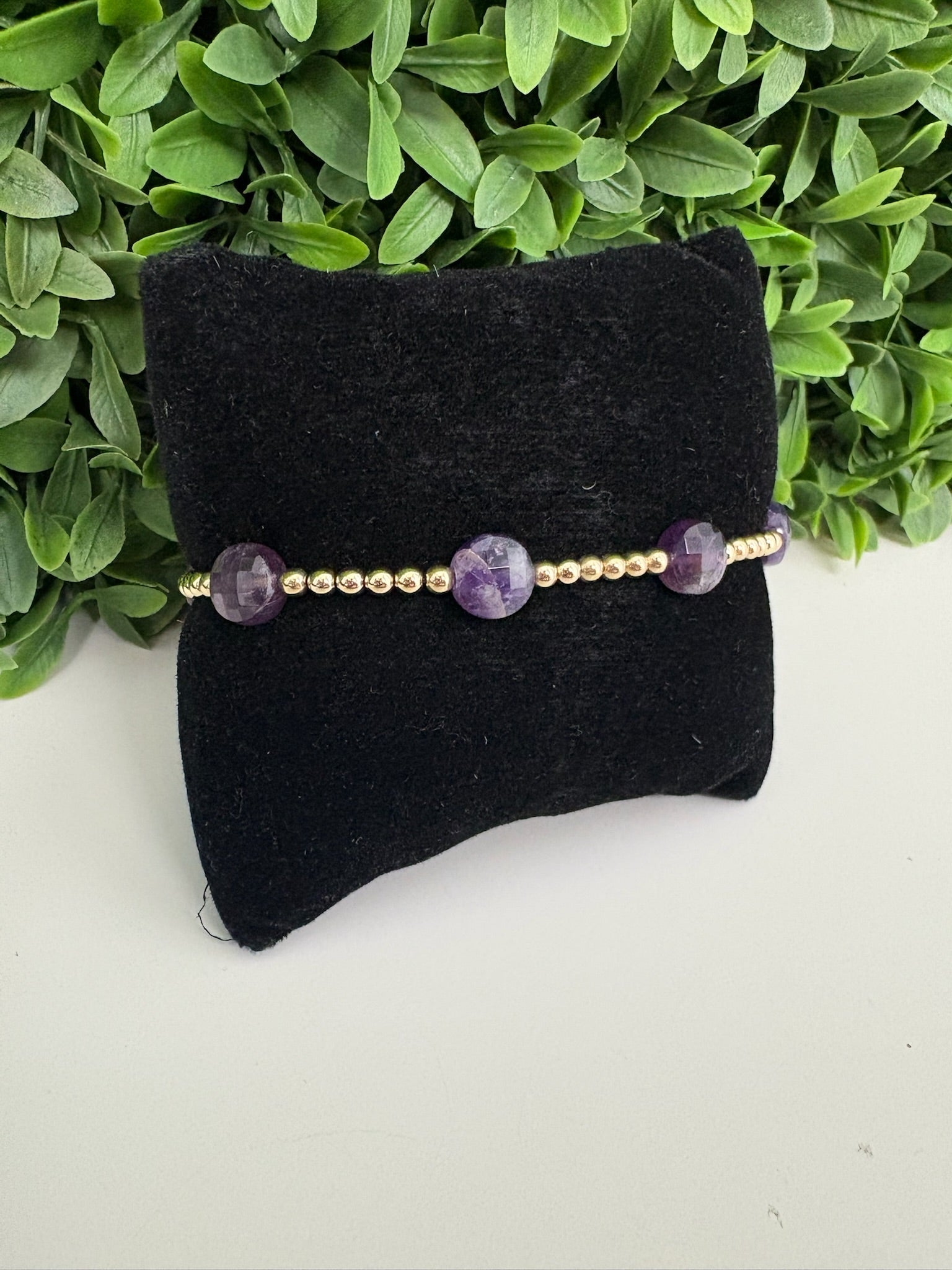 EXTENDS - ADMIRE GOLD 3MM BEAD BRACELET - AMETHYST