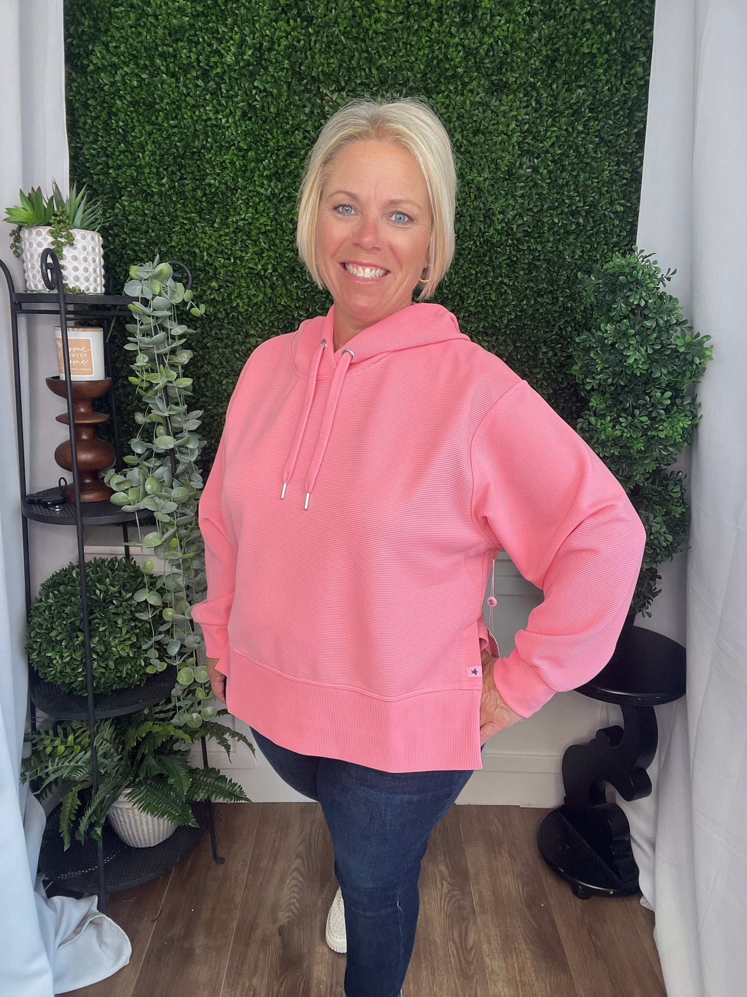 RIBBED HOODED PULLOVER - PETAL