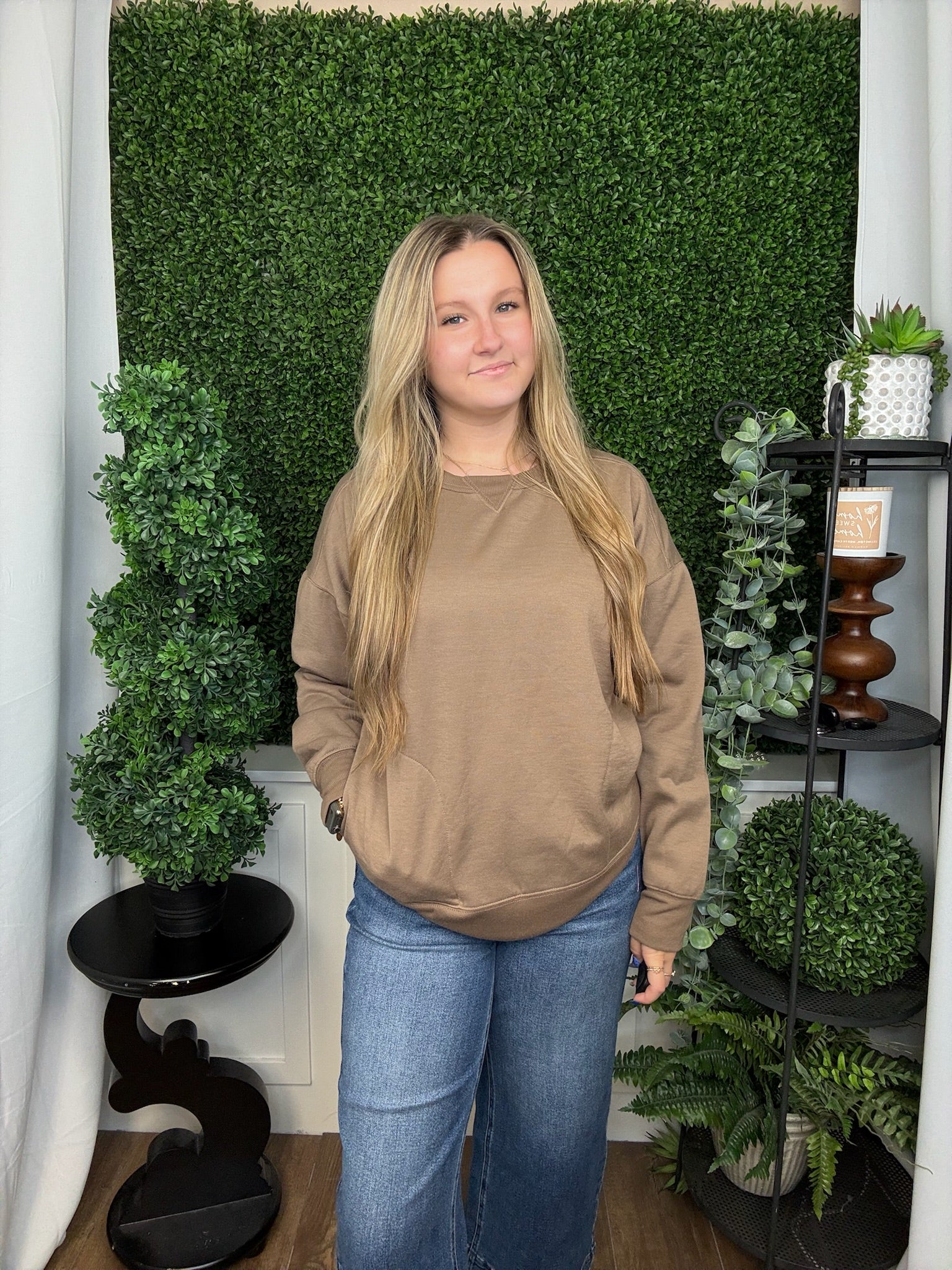 OVERSIZED CASUAL COMFY SOLID KNIT TOP - MOCHA