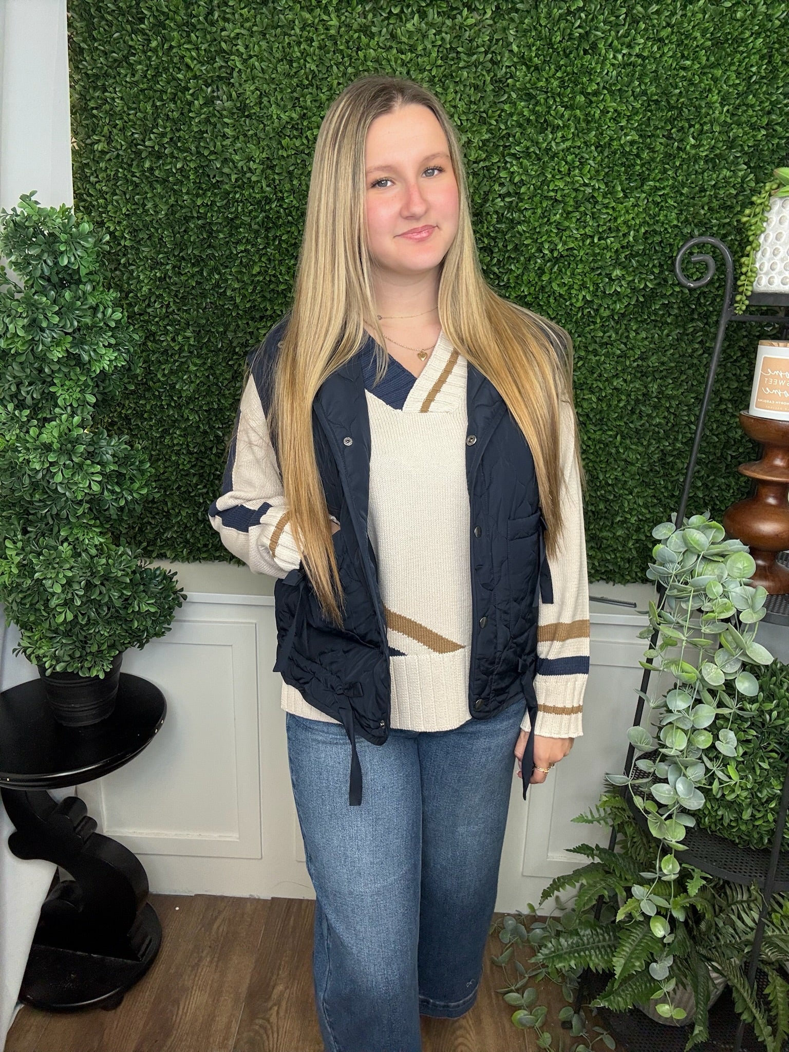 TIE DETAIL SNAP DOWN QUILTED PUFFER VEST