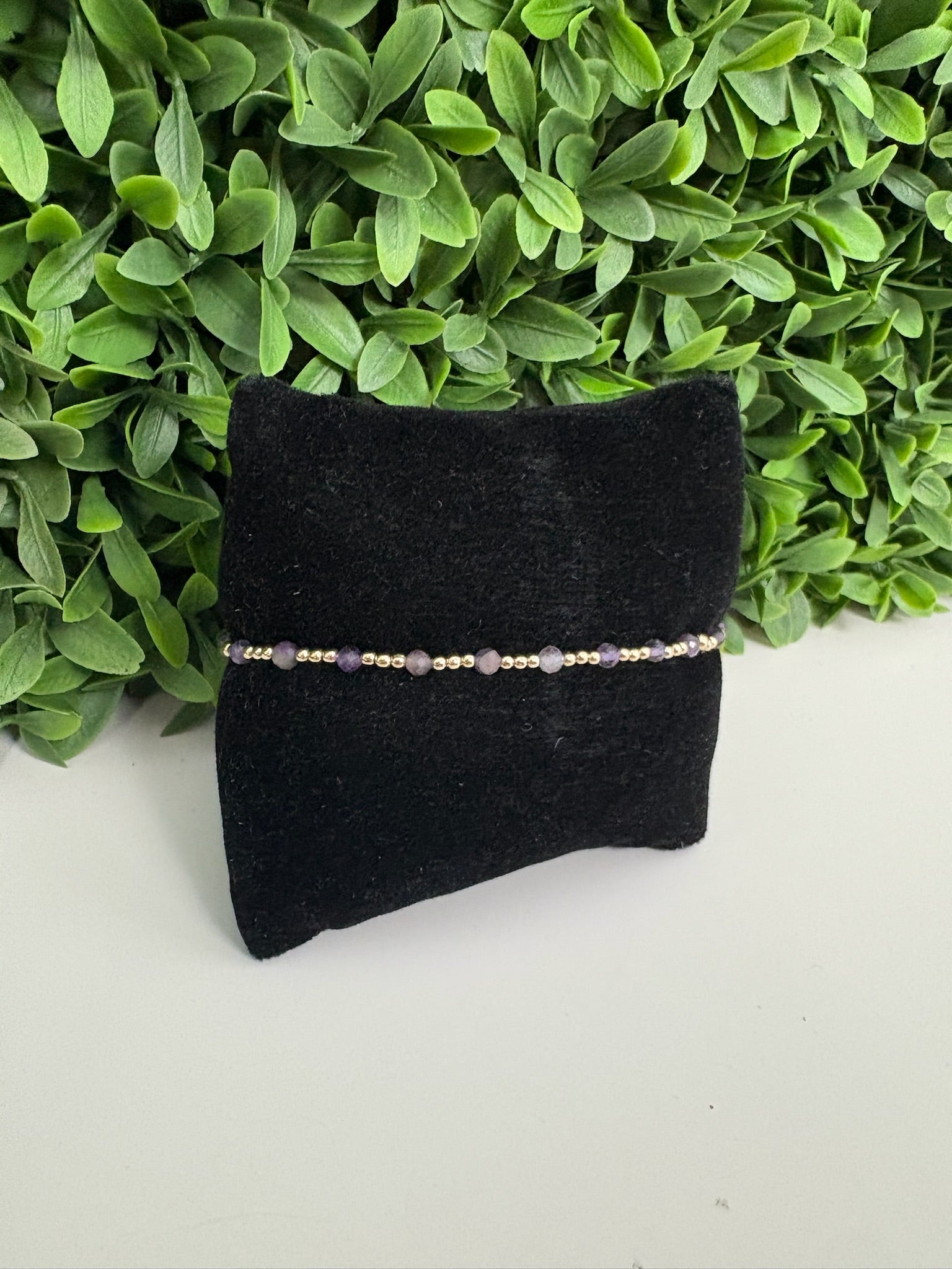 EXTENDS - GEMSTONE GOLD SINCERITY PATTERN 3MM BEAD BRACELET - AMETHYST