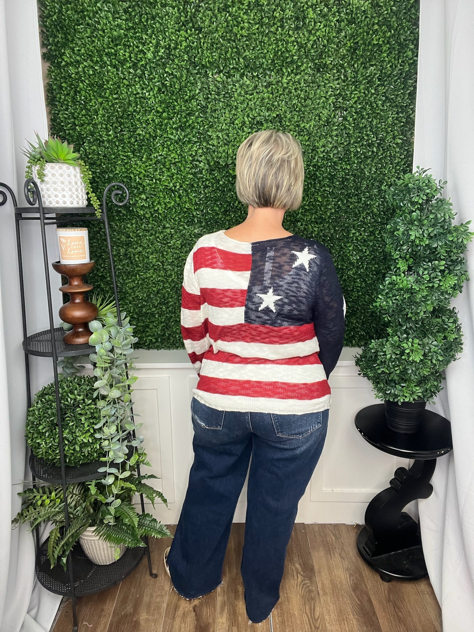 MURIEL BURNOUT FLAG SWEATER - RED/WHITE/BLUE