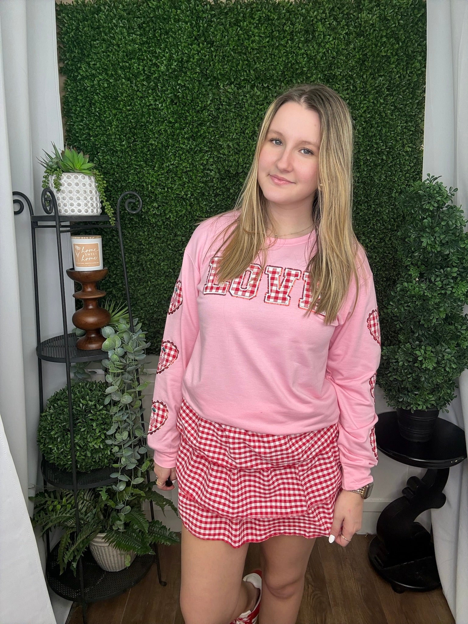 RED GINGHAM RUFFLE SKIRT W/SHORTS