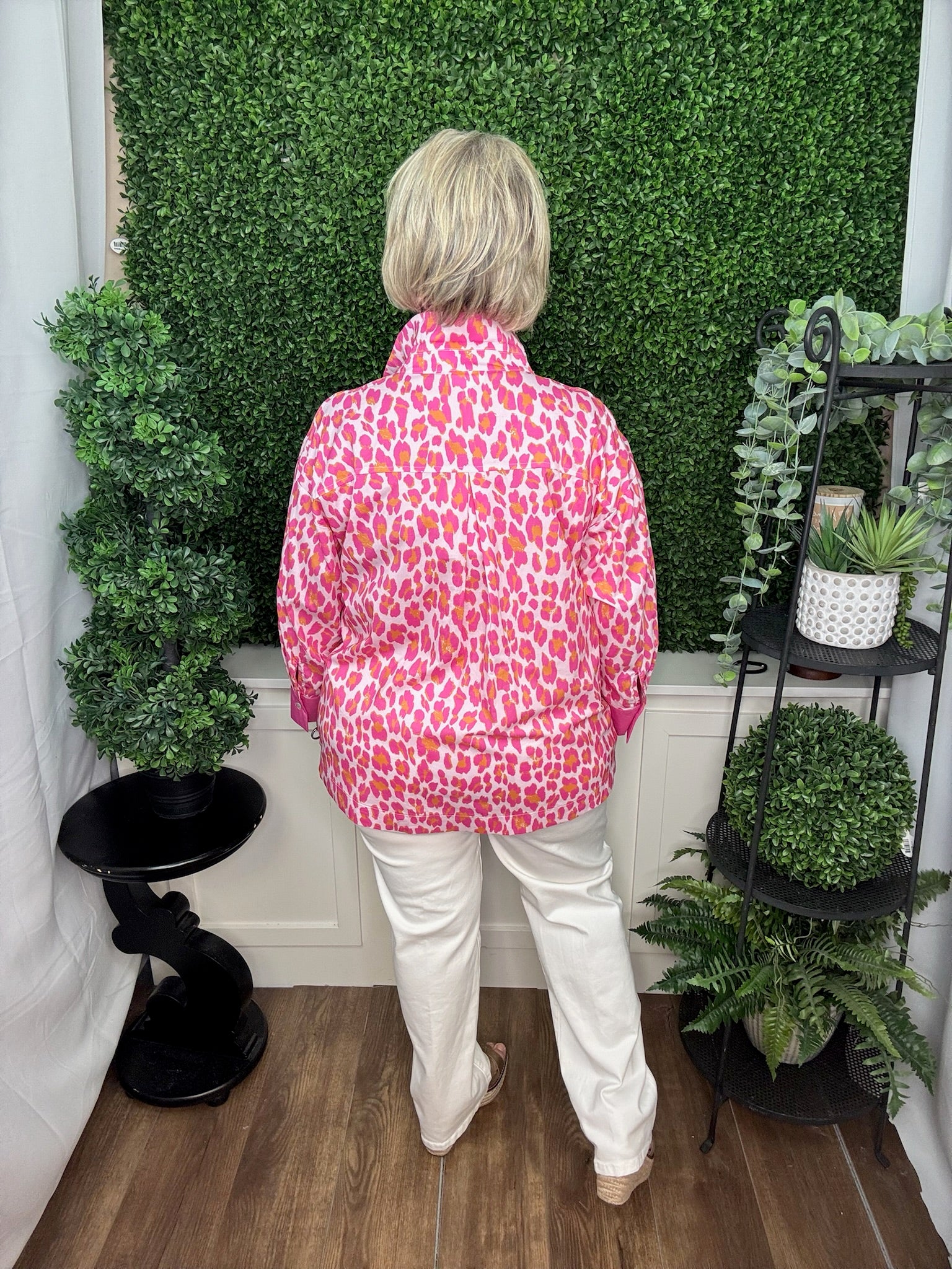 Pink Leopard Contrast Placket Blouse