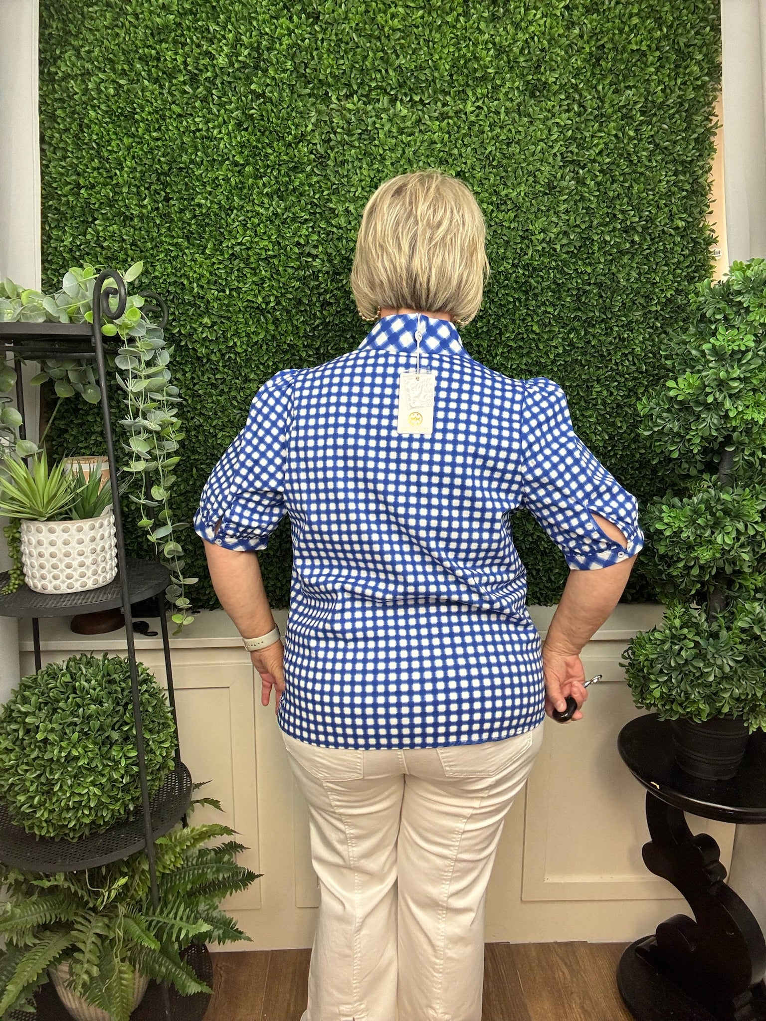 TOP TRICIA GINGHAM MIX NAVY