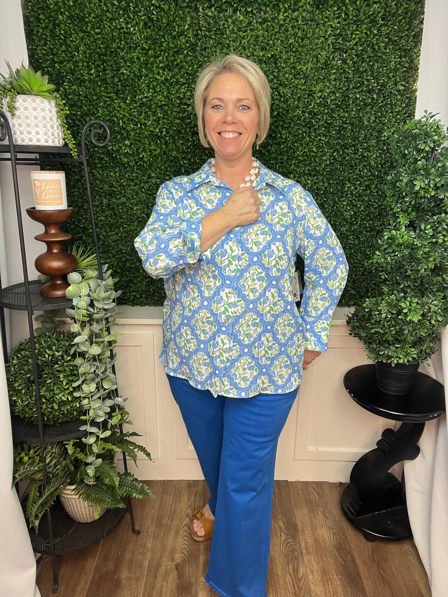 THREE QUATER SLEEVE BUTTON TOP - MULTI