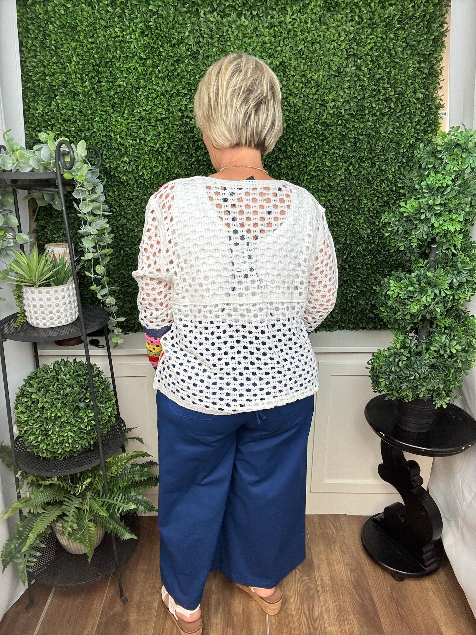 PATCHWORK BUTTON FRONT CROCHET CARDIGAN