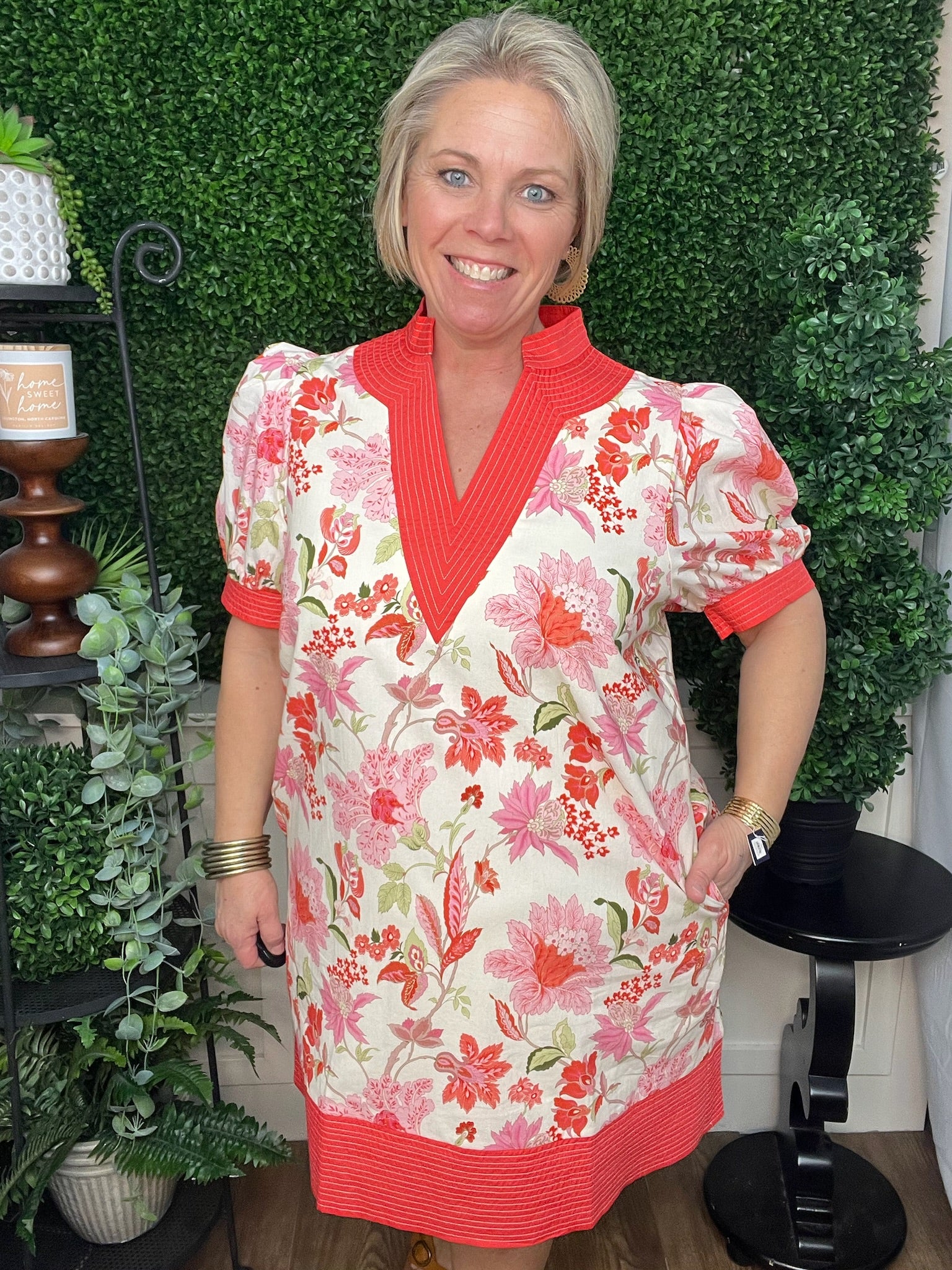 Flora Dress with Puff Sleeves Pink