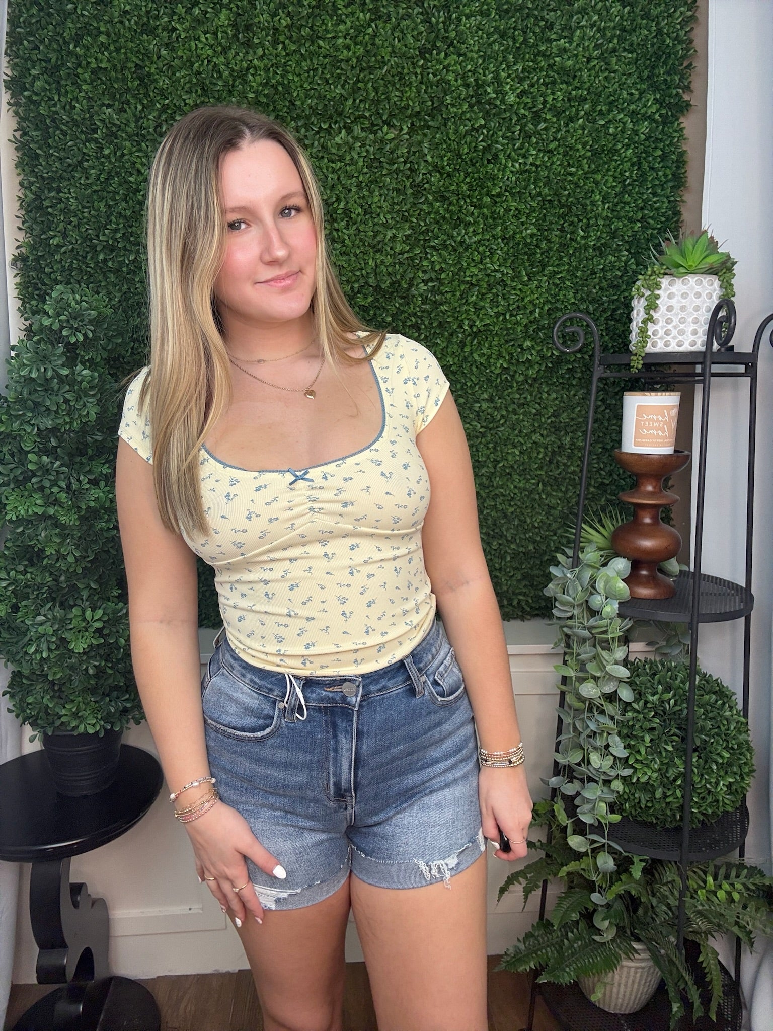 Petite Meadow Ribbon Ruched Top