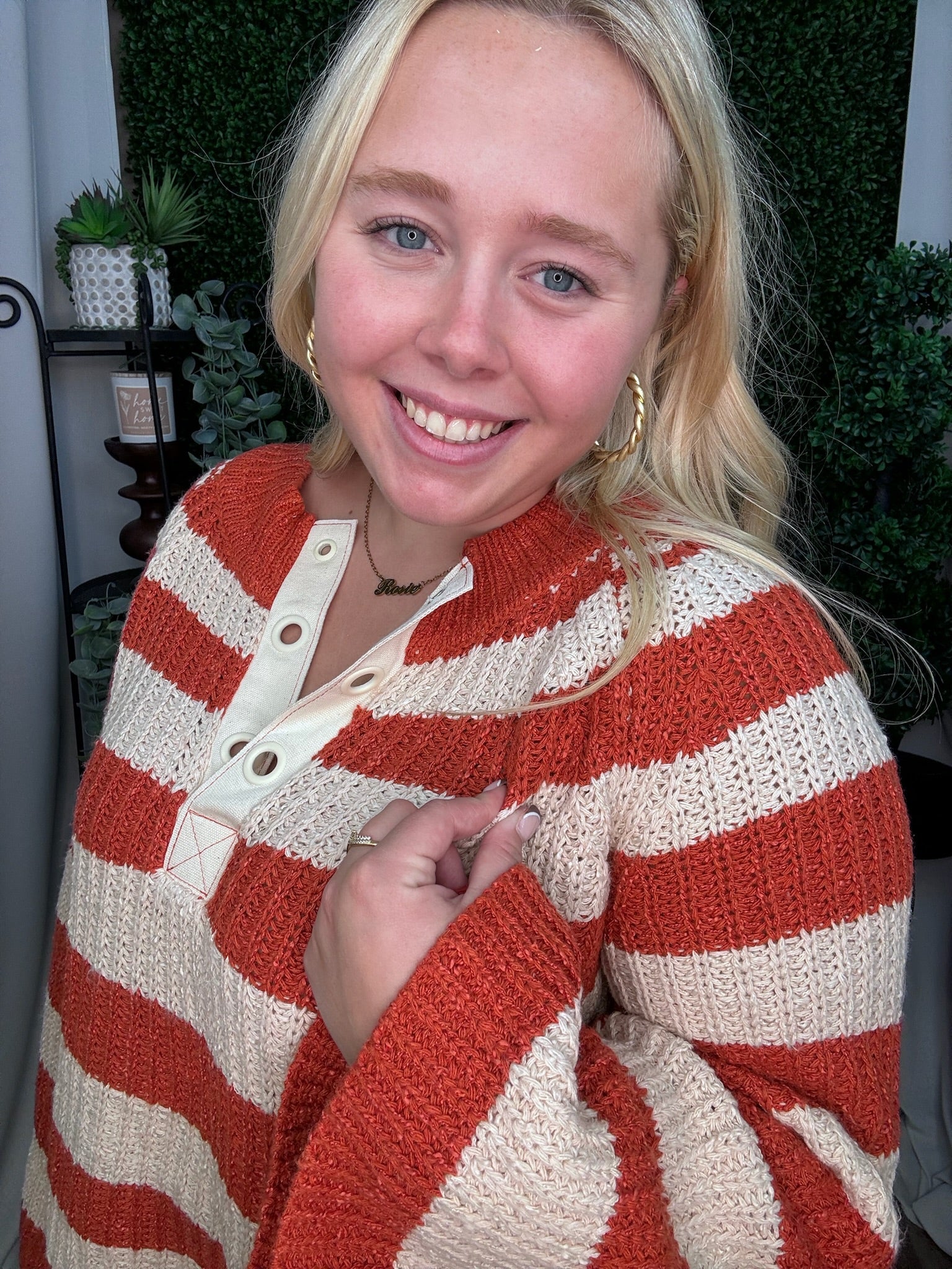 STRIPED BELL SLEEVE SWEATER TOP - BURNT ORANGE