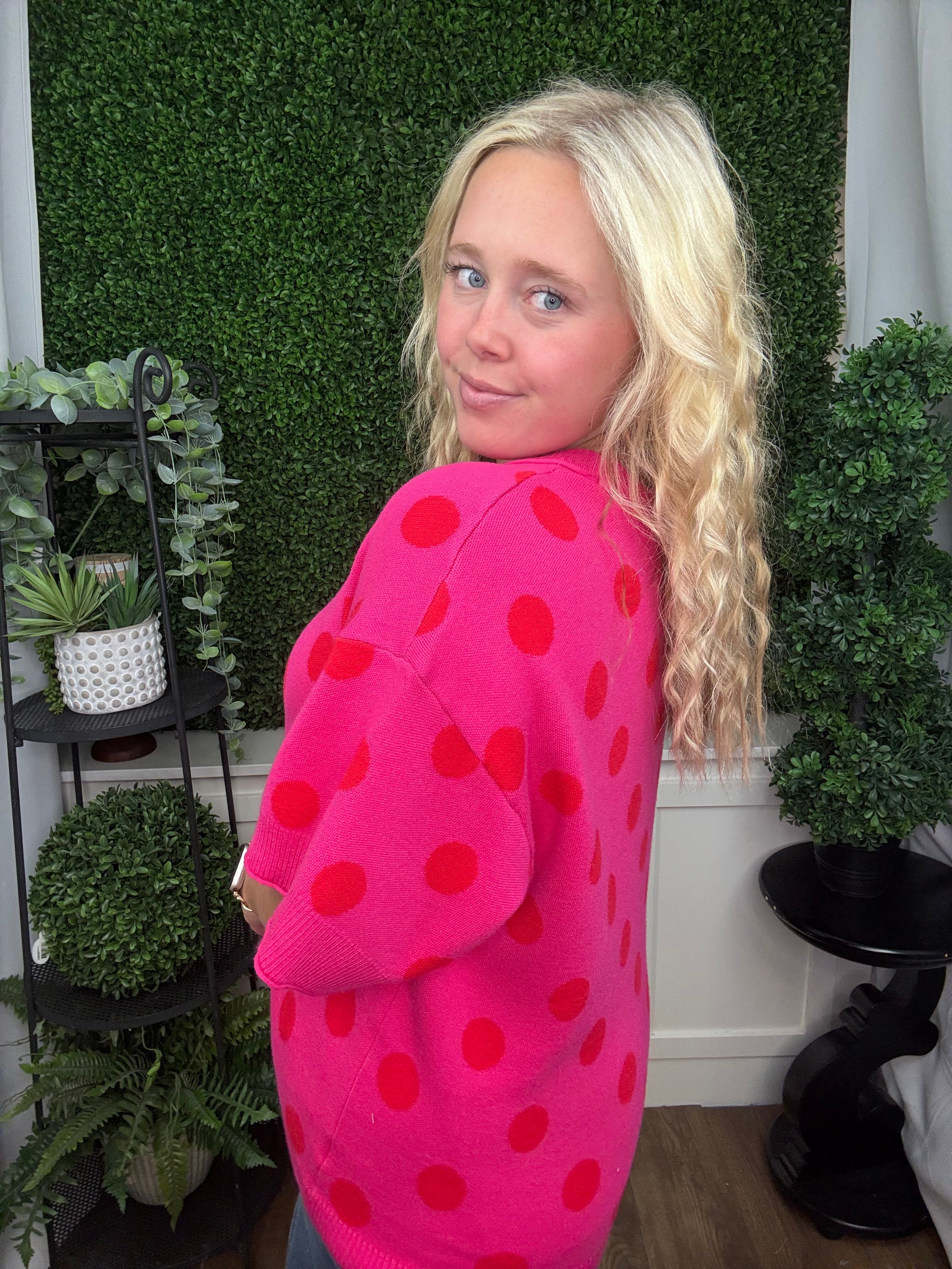 Hot Pink Polka Dot Knit Top