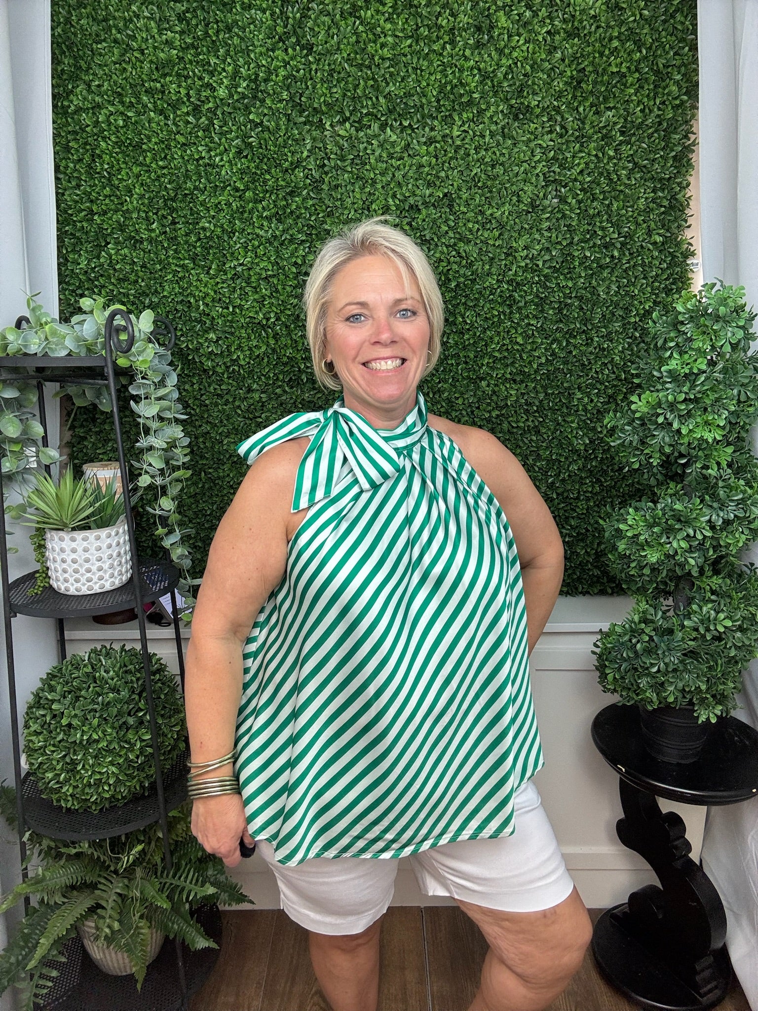 Stripe Tie-Neck Blouse