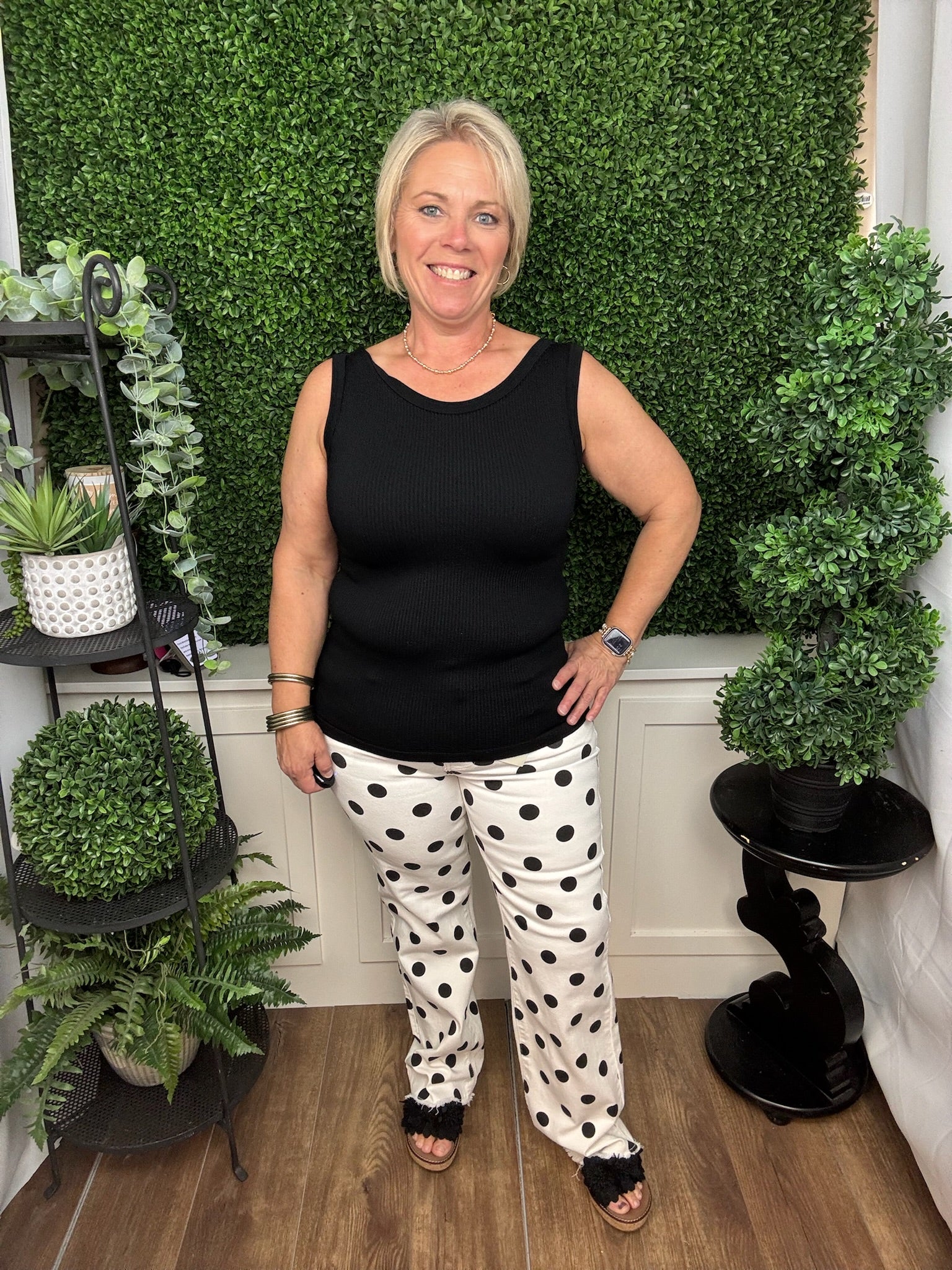 POLKA DOT FRAY HEM WIDE LEG PANT