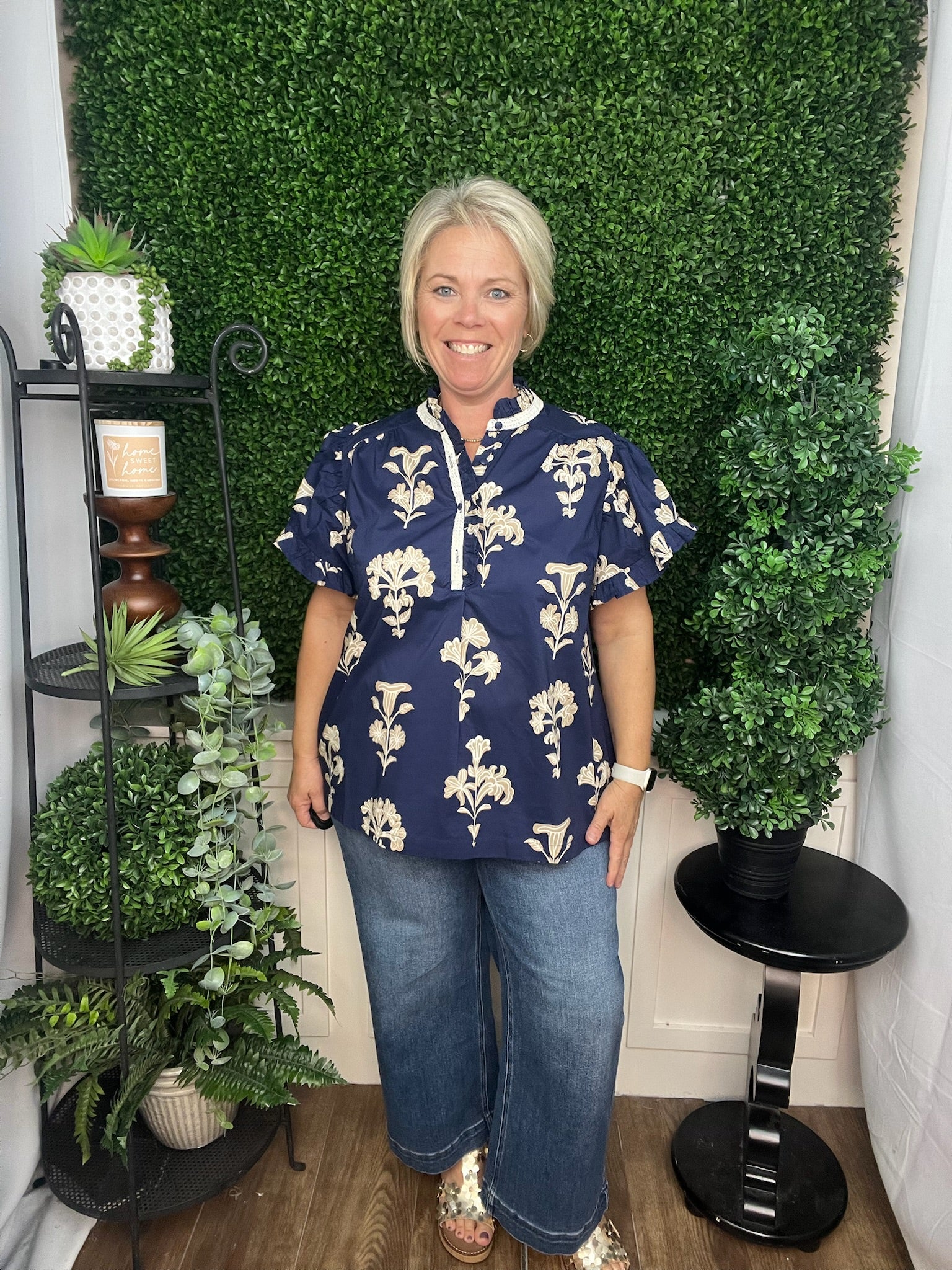 Lace Trim Floral Blouse