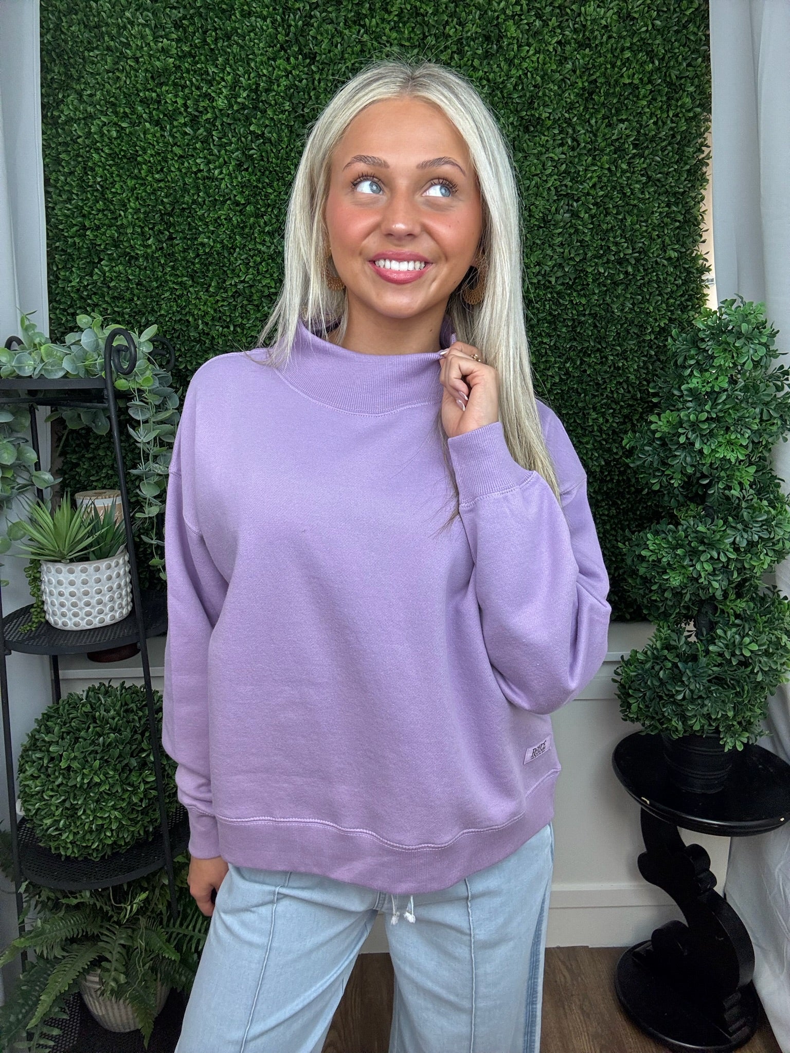 LINGO LS MOCK-CREW OVERSIZED FLEECE - LAVENDER