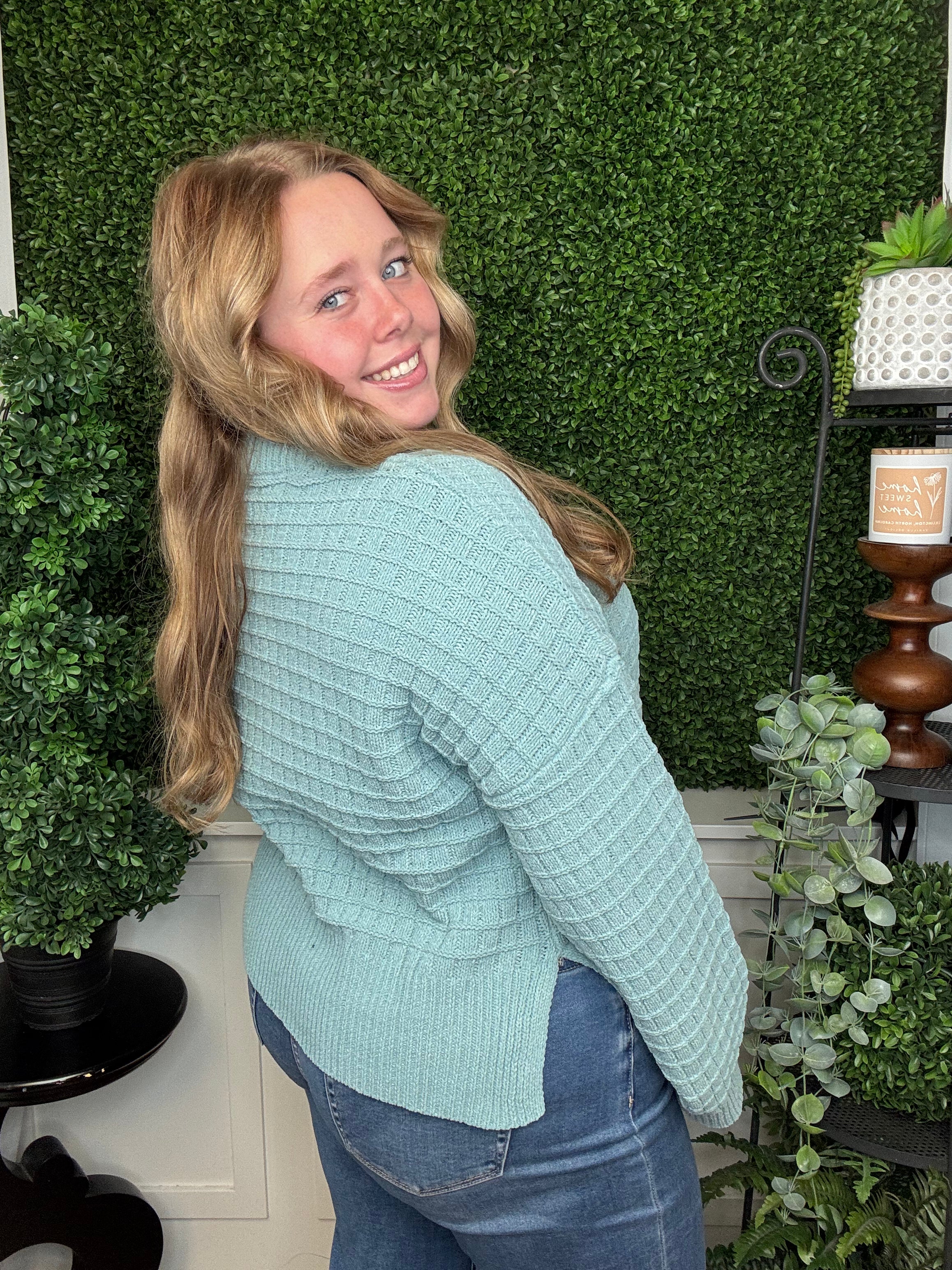 OVERSIZED SOLID CASUAL KNIT SWEATER TOP - SAGE