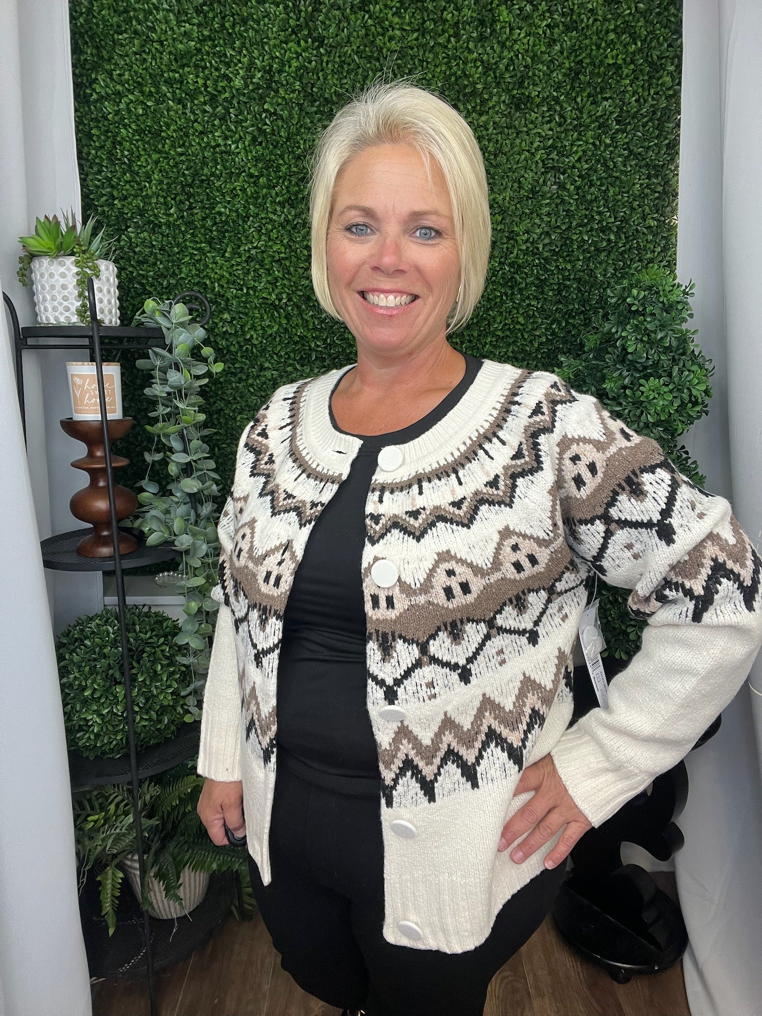 LS BUTTON FRONT SWEATER CARDIGAN - MOONSTONE