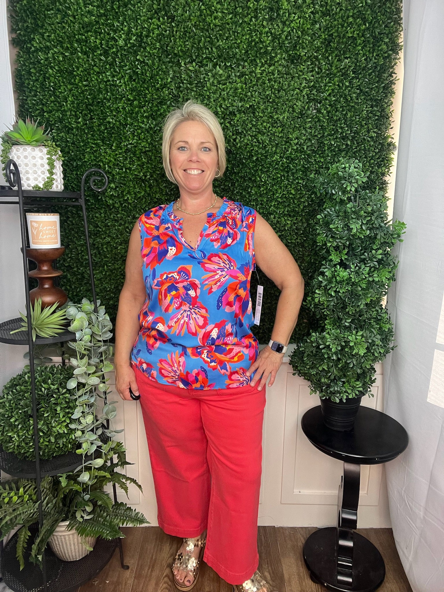 SLEEVELESS BLOUSE W/NECK FRILL - TURKISH SEA