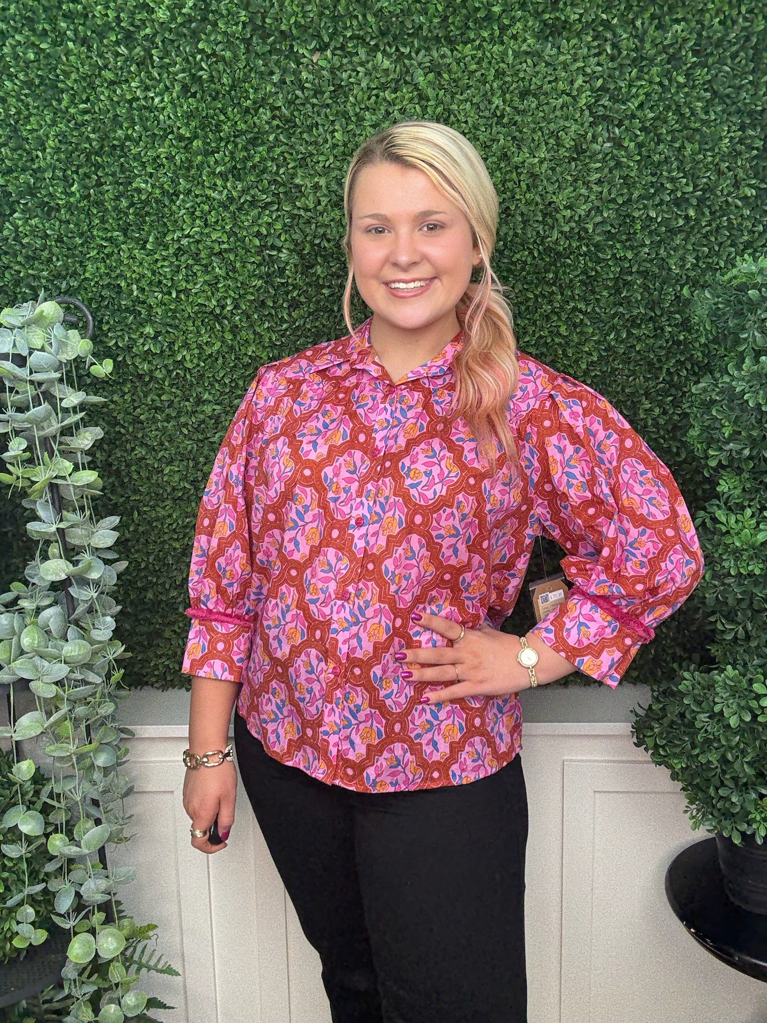 COLLARED PRINT BUTTON UP MULTI