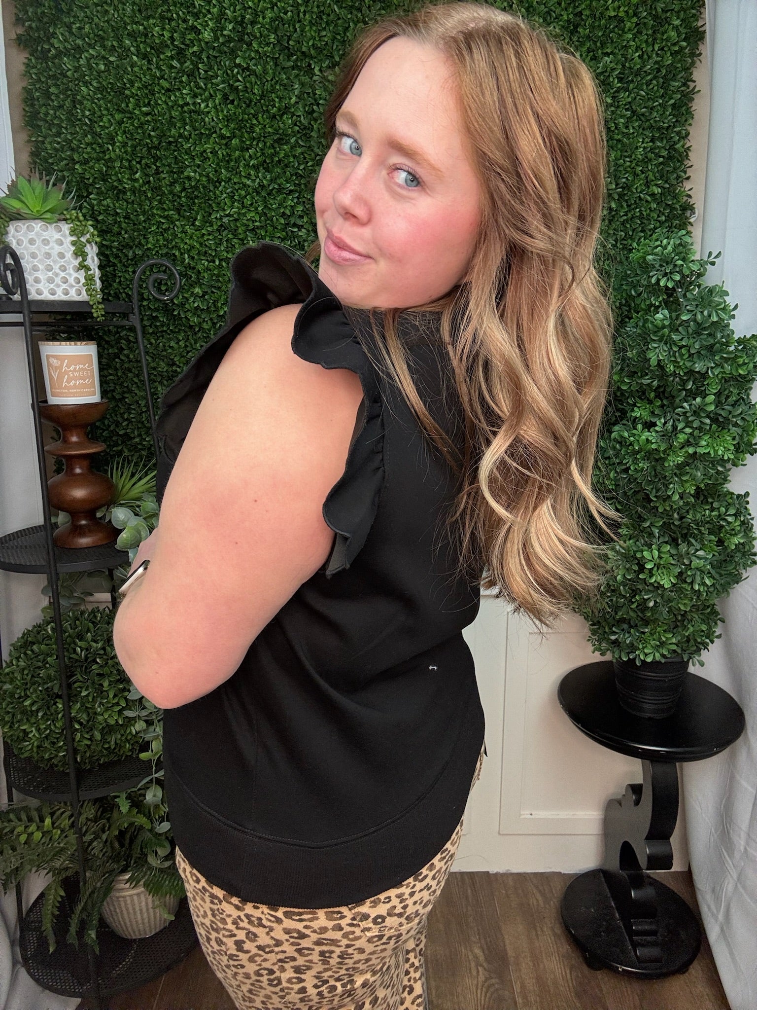 Ruffle Sleeve Half-Zip Pullover