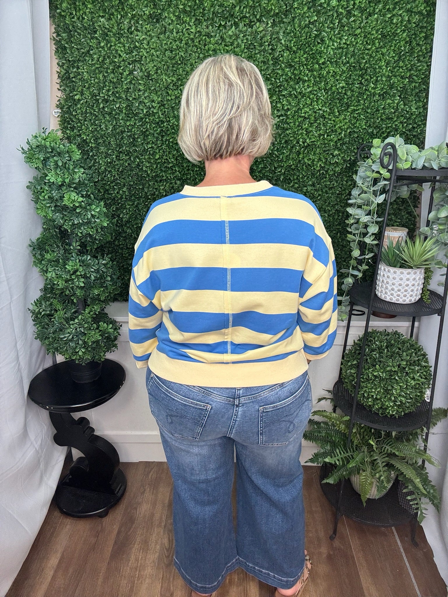 Blue and Yellow Striped Cropped Sweatshirt