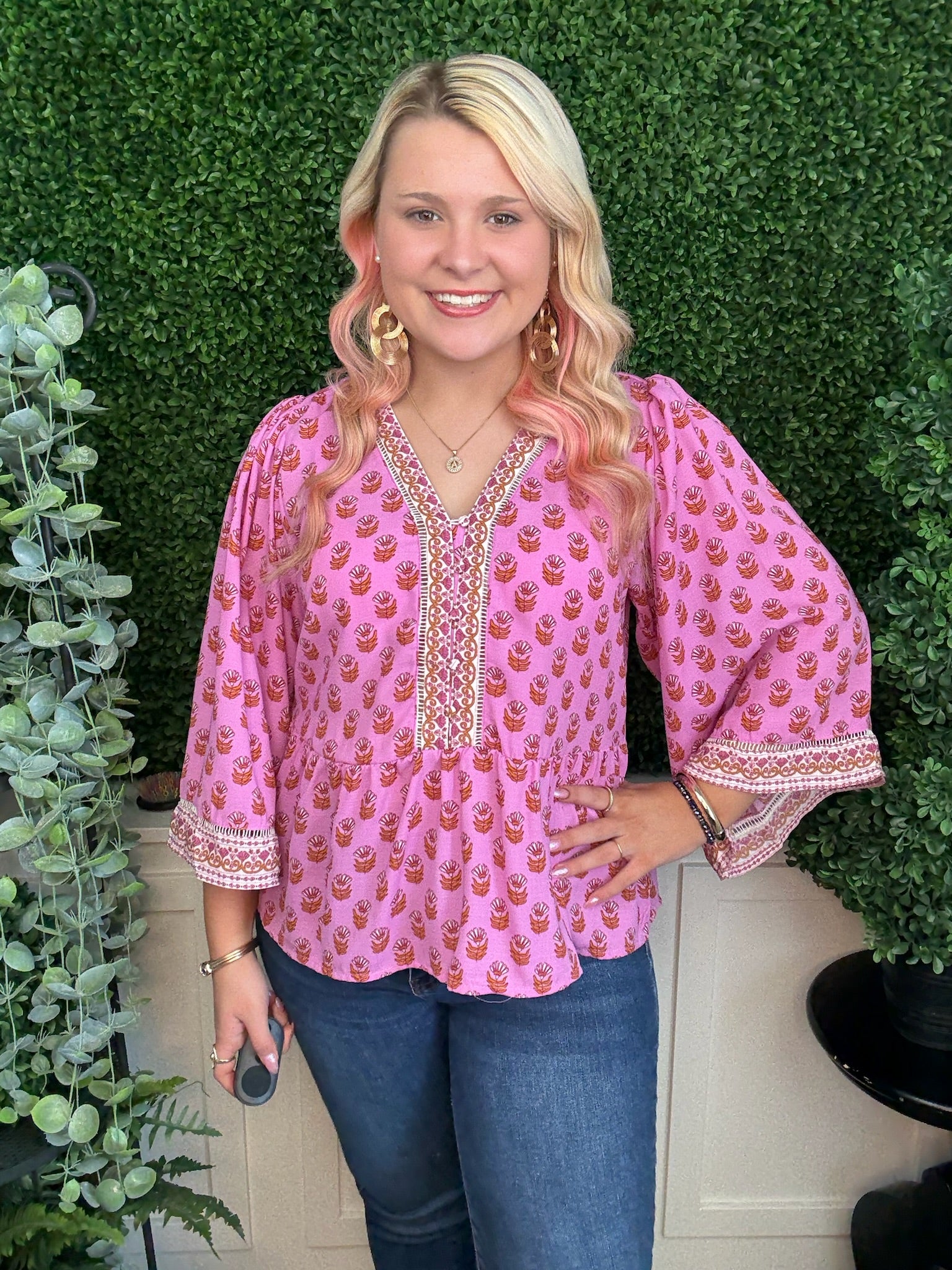 TOP MONROE FLORAL FOULARD PINK