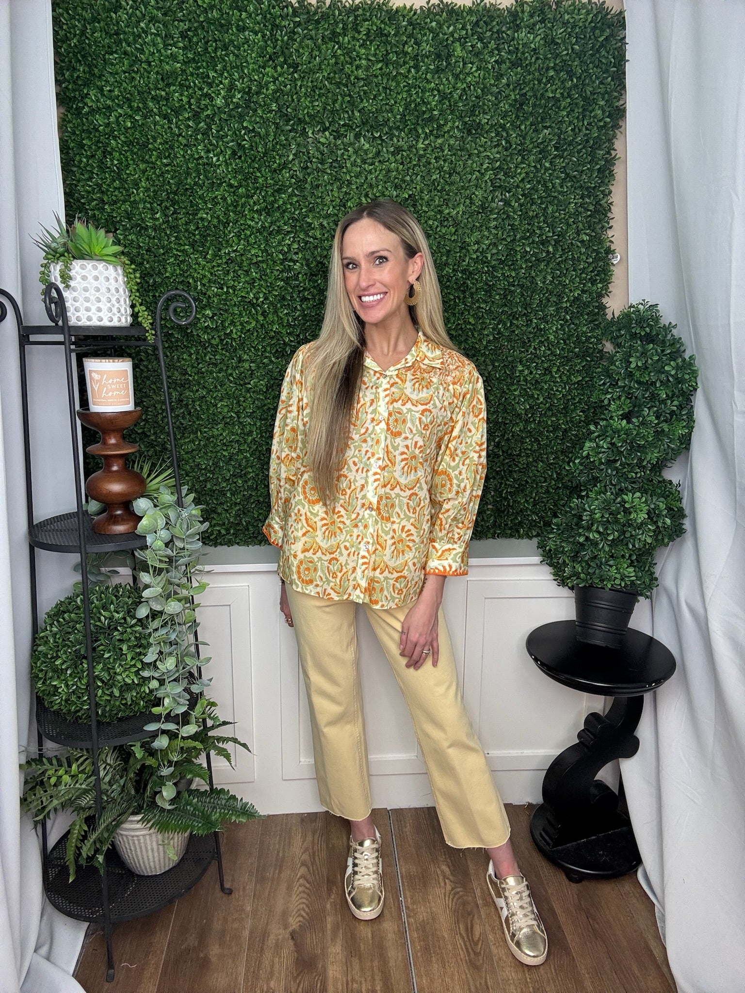 SMOCKED DETAIL BUTTON FRONT TOP - MULTI