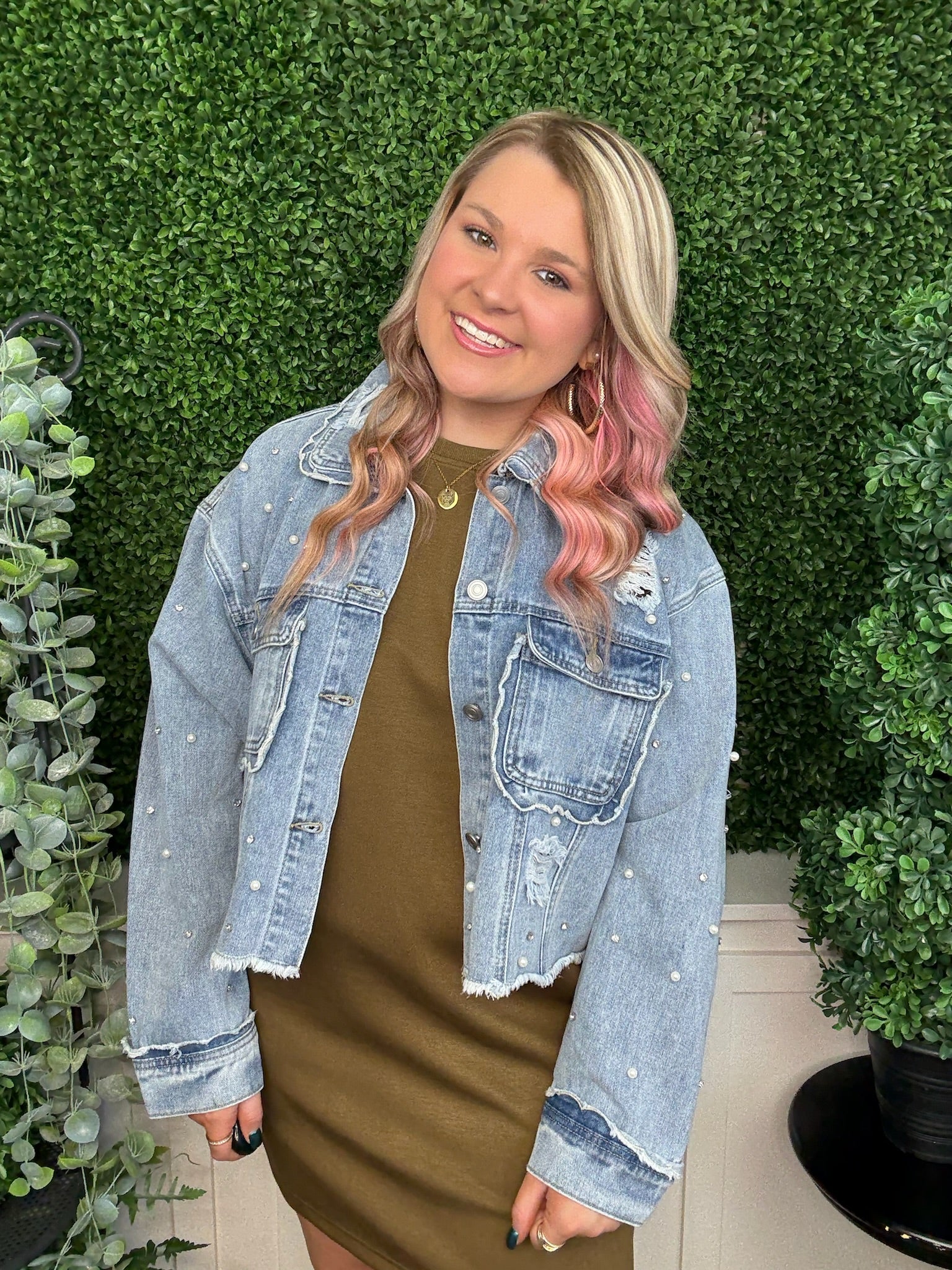 SCALLOP DETAILED GLITZY DENIM JACKET - MEDIUM WASH