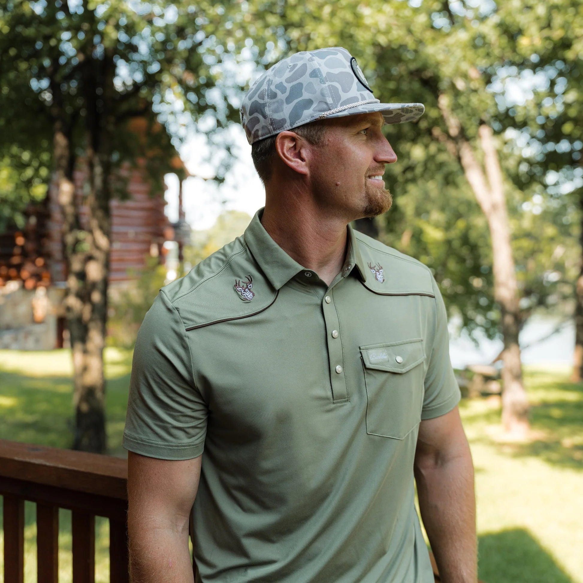PEARL SNAP PERFORMANCE POLO - WHITETAIL DEER GREEN