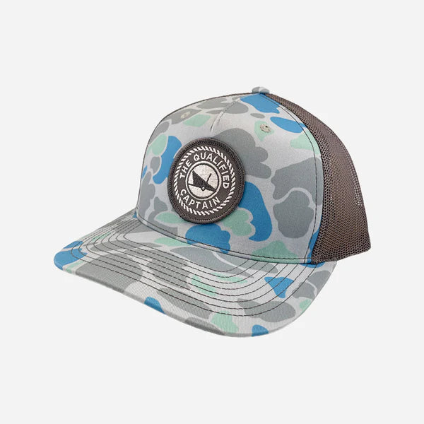 TQC EMBROIDERED PATCH TRUCKER HAT - SALTWATER/CHARCOAL DUCK CAMO