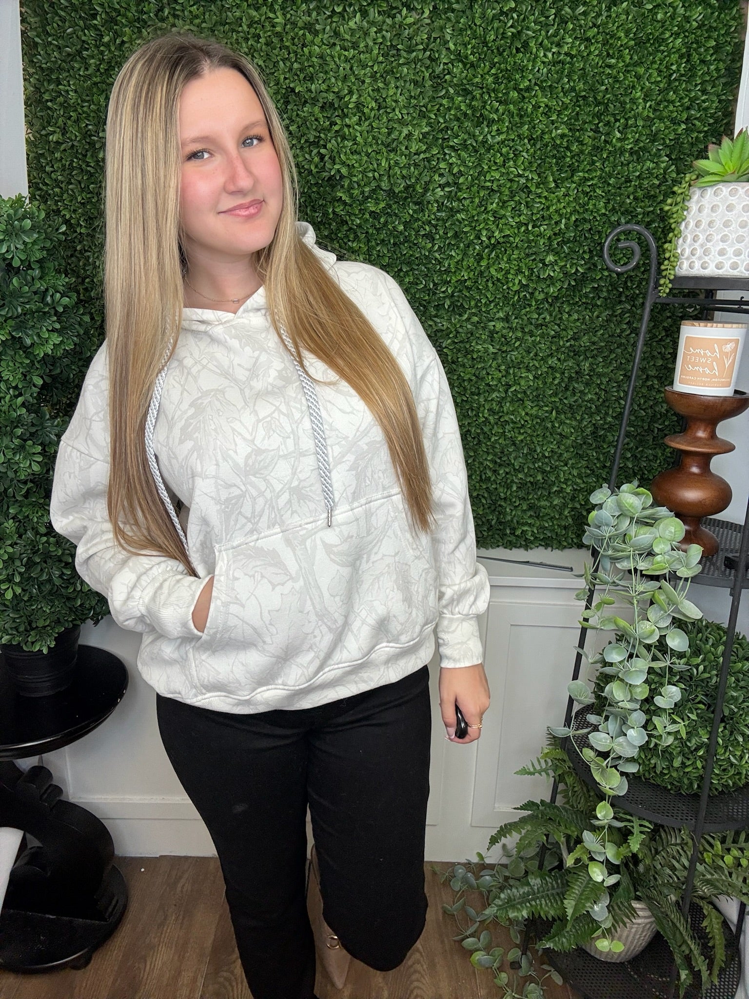 WOODLAND CAMO LS HOODED BLOUSANT OVERSIZED FLEECE - ICE WOODLAND