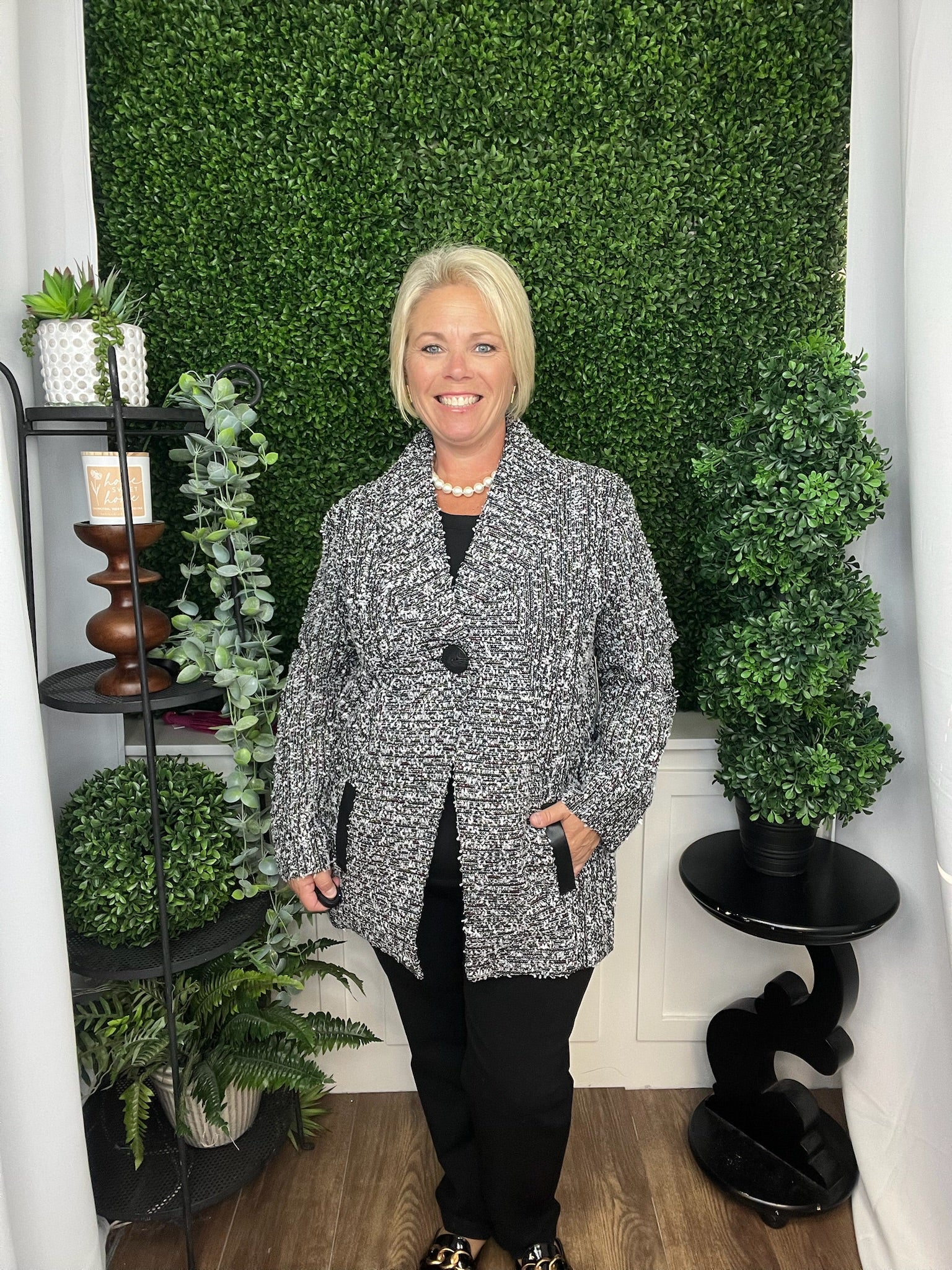 TWEED JACKET W/OVERSIZED COLLAR BLACK