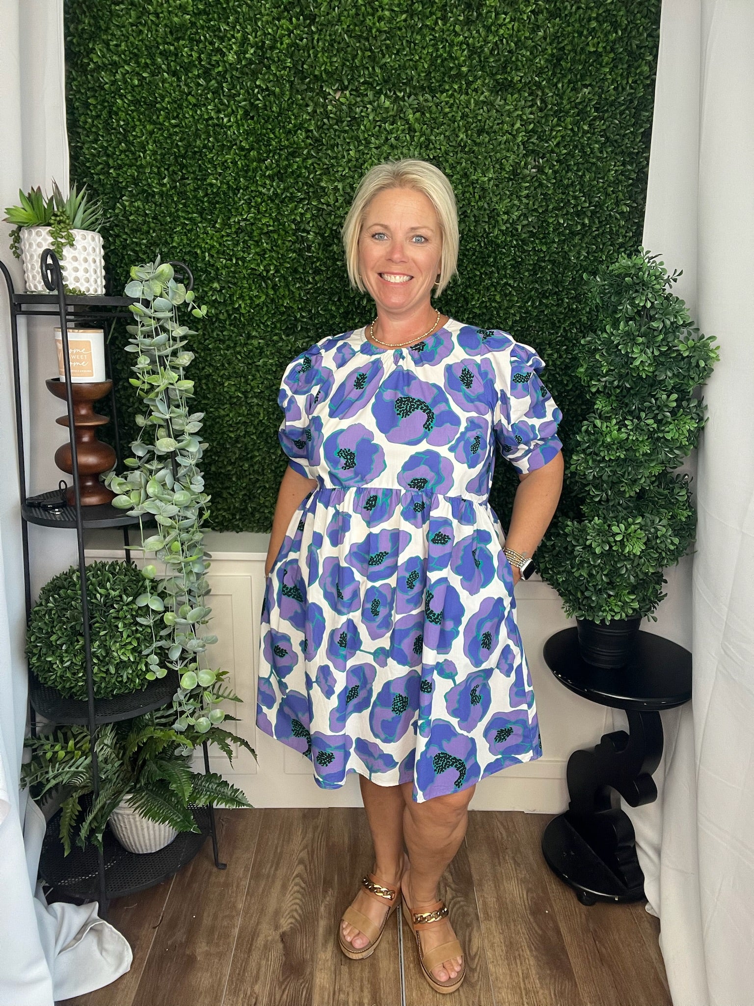 PRINTED ROUND NECK MINI DRESS - LILAC