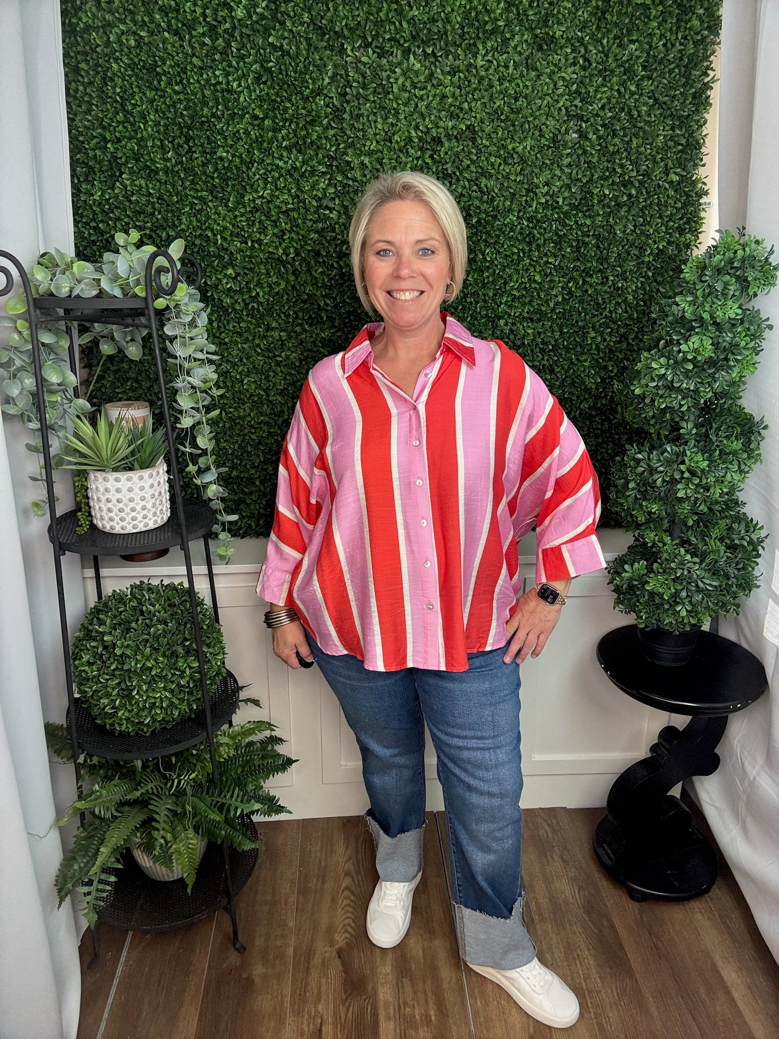 Stripe Dolman Sleeve Blouse