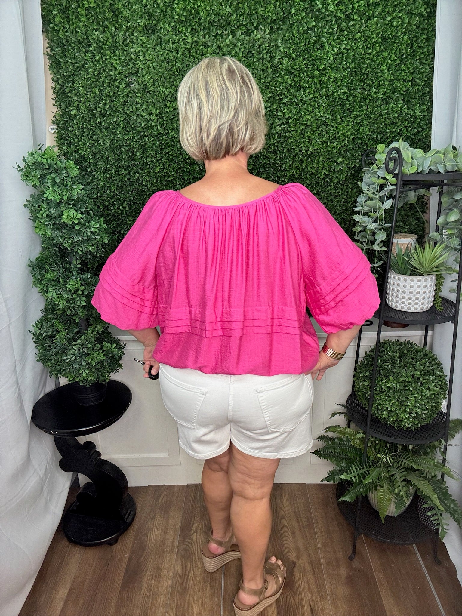Pleat Detail Wide Neck Solid Top
