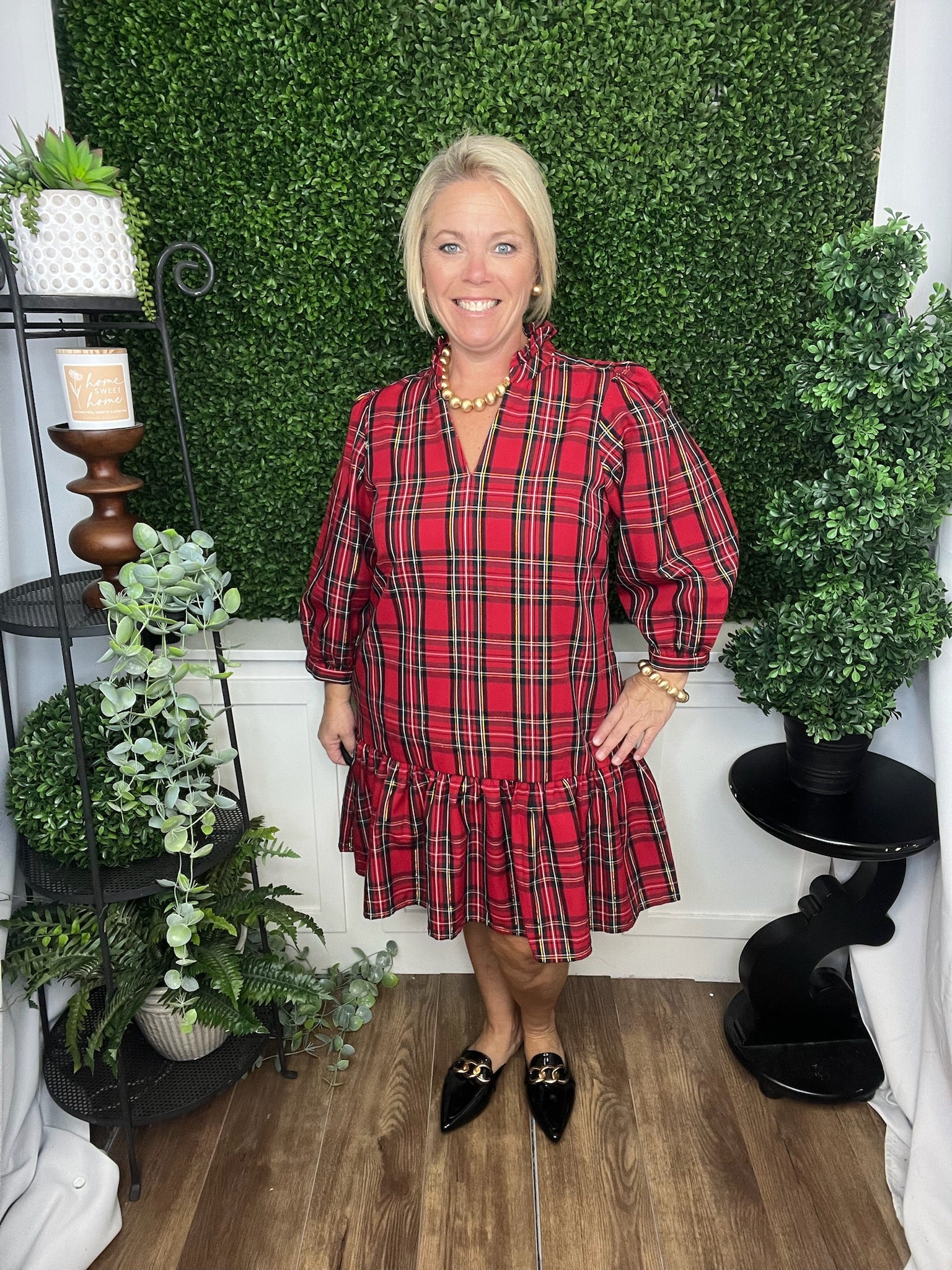NAOMI DRESS RED PLAID