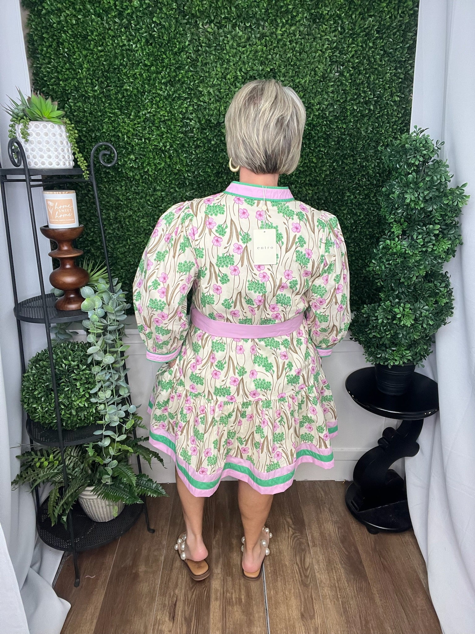 ECRU PINK PUFF LONG SLEEVE PINK TIE WAIST